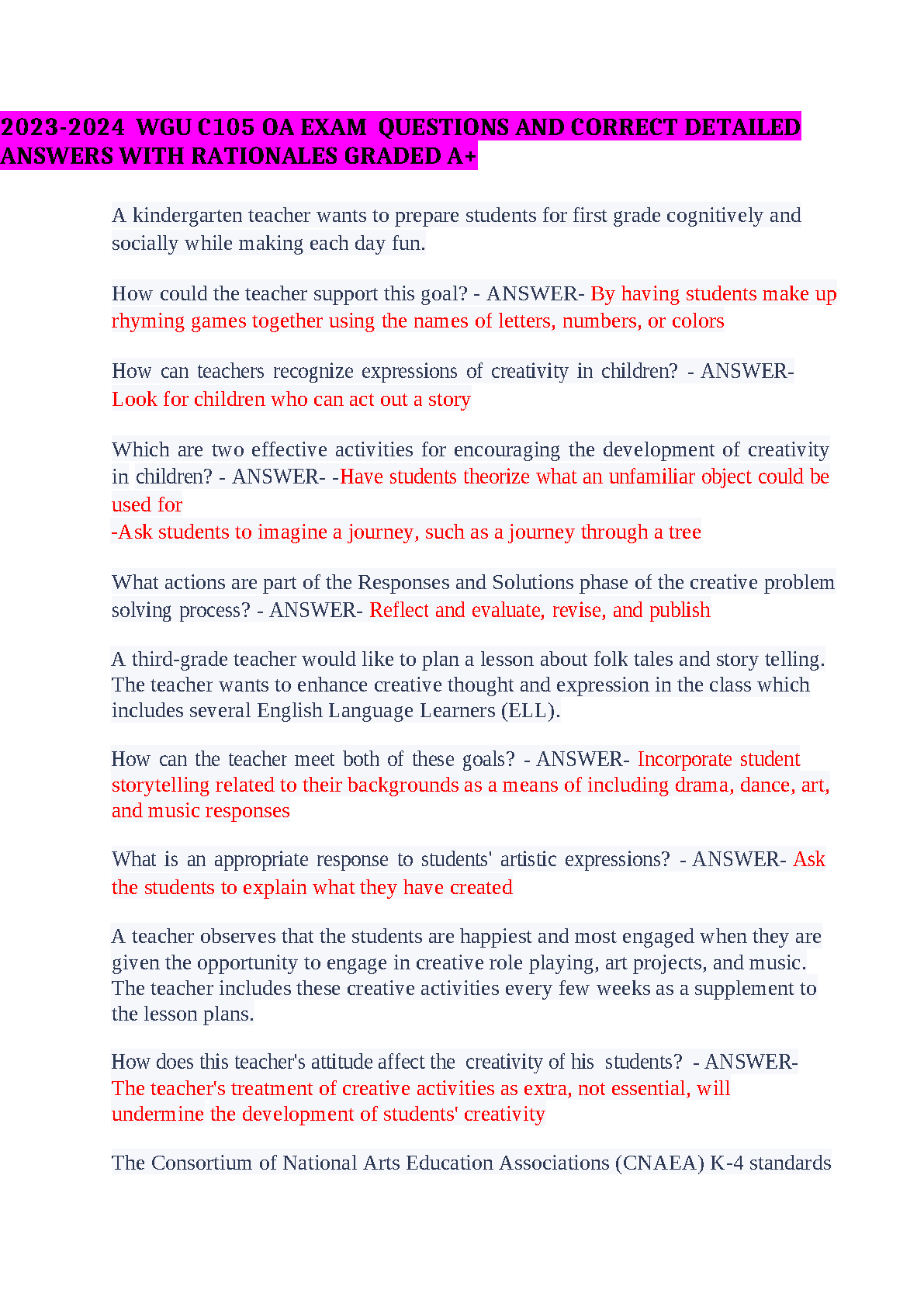 WGU C105 Intro to Arts OA Exam Guide 2025: Questions & Answers IMG-1