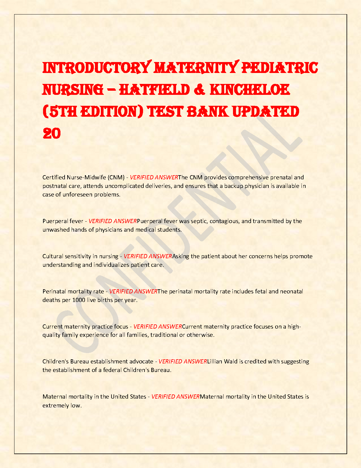 Maternity & Pediatric Nursing Test Bank 5e 2026/27 Study Guide