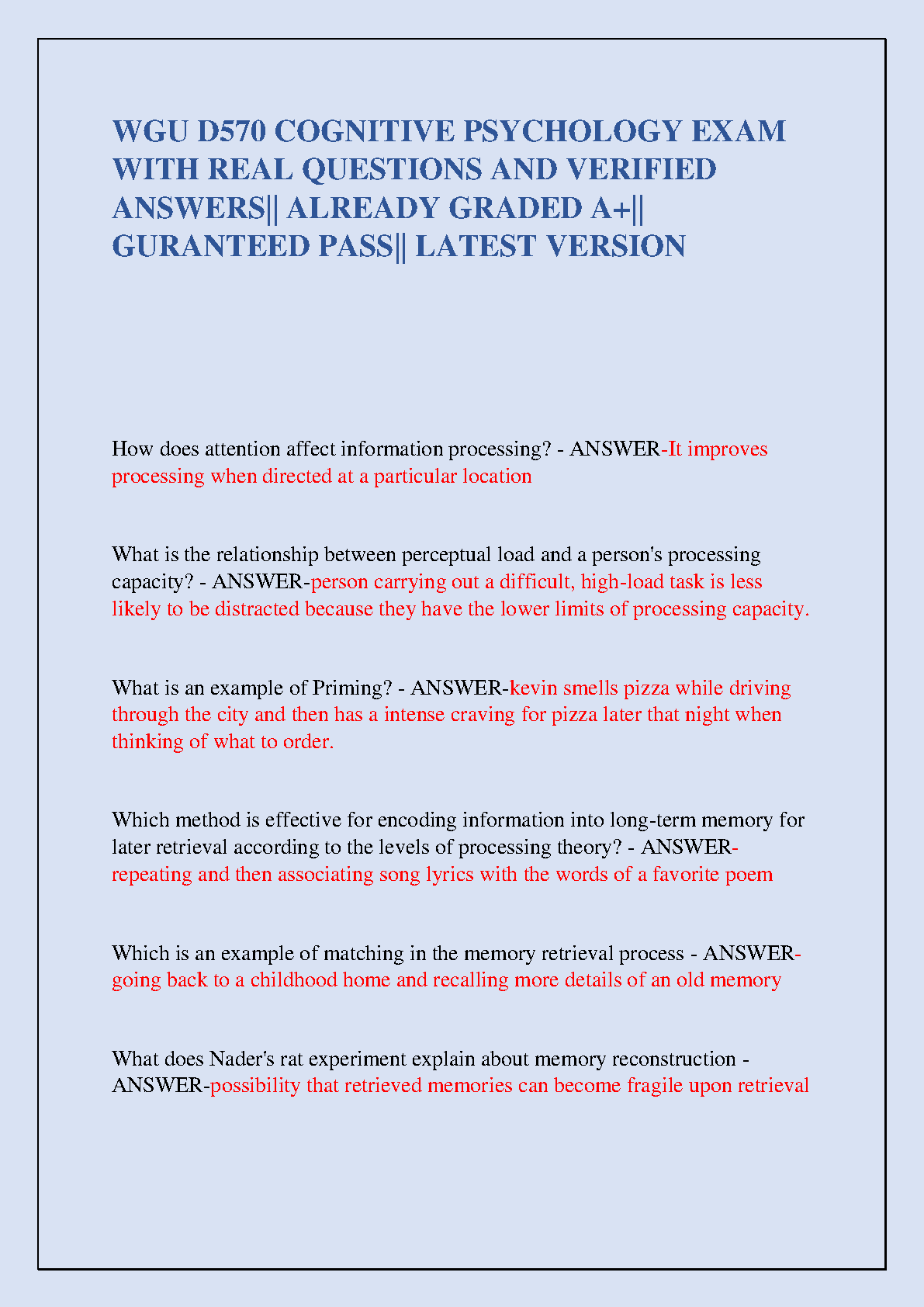 WGU D570 Cognitive Psychology Study Guide & Exam Prep IMG-1
