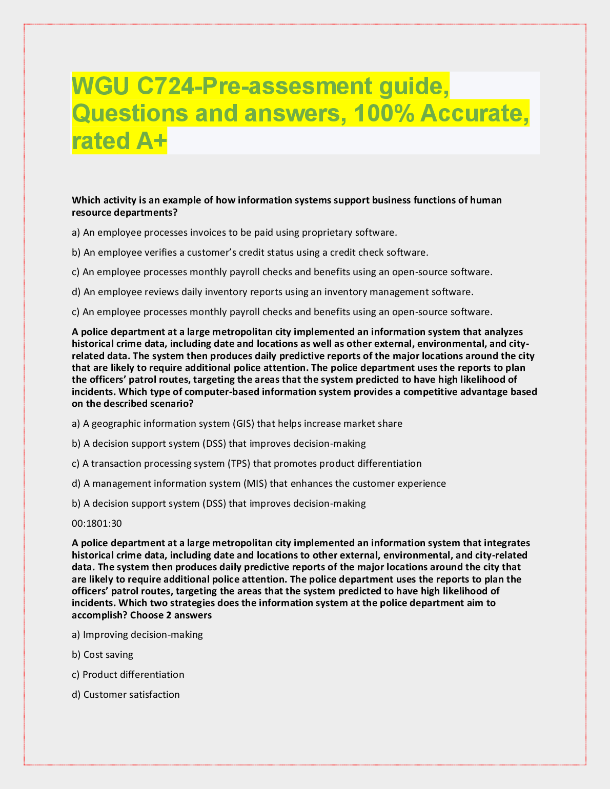WGU C724 Pre-Assessment Study Guide Q&A