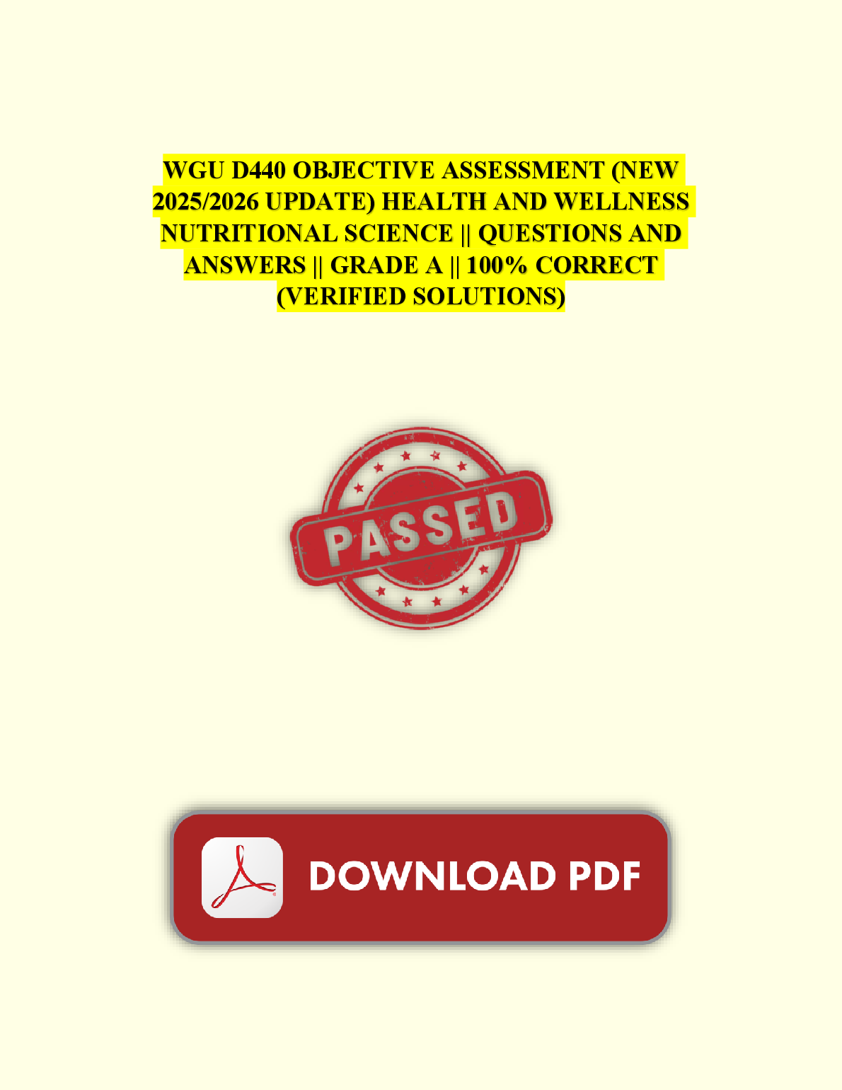 WGU D440 Nutrition Objective Assessment Answers 2025