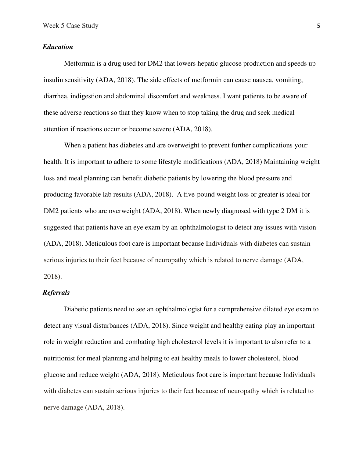 NR 601 Week 5 Case Study: DM2 Diagnosis & Care Planning