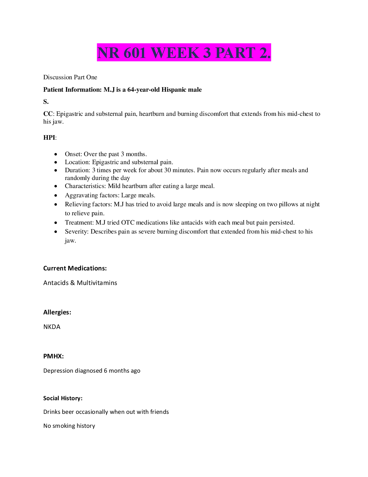 NR 601 Week 3 Case Study Answers GI Symptoms