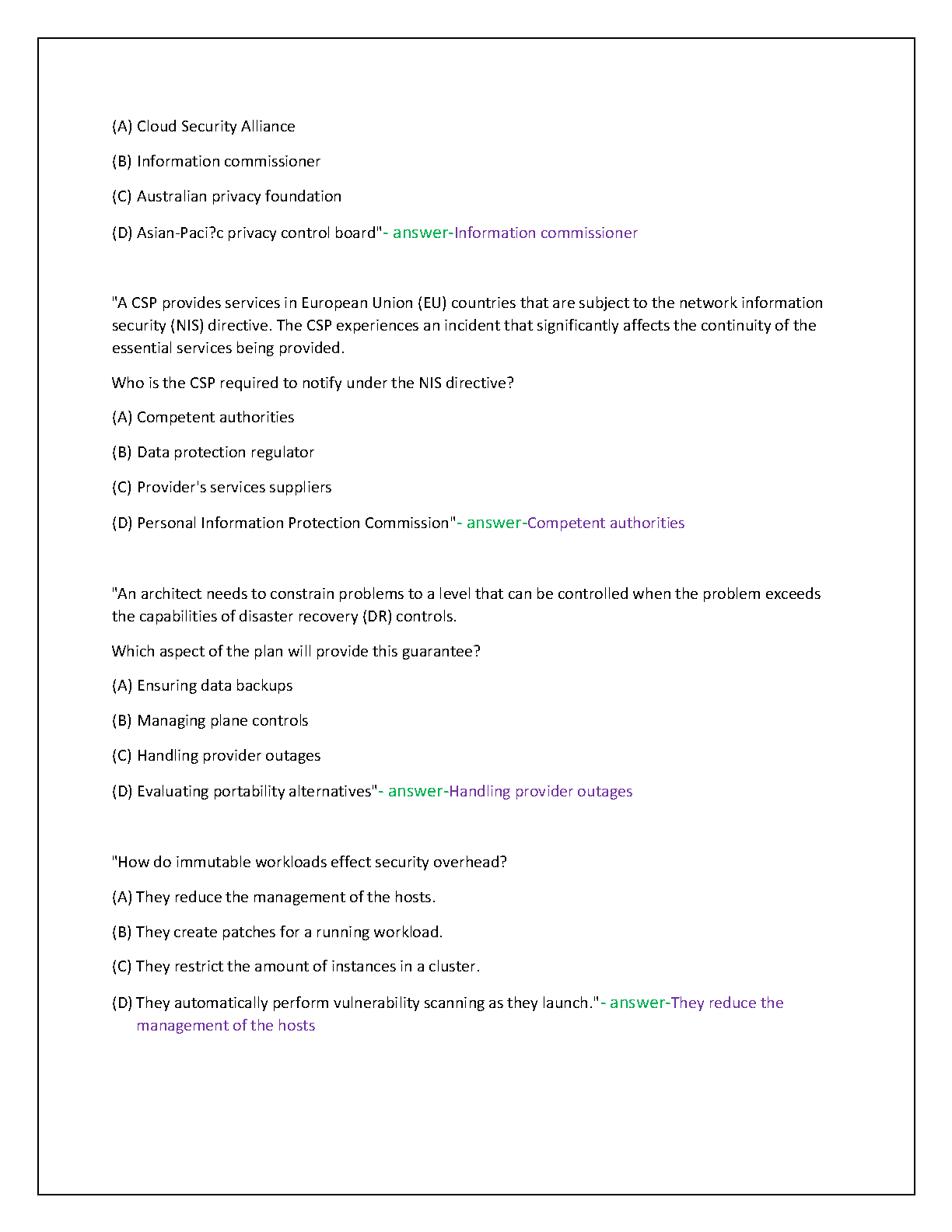 WGU C838 CCSP Test Bank: 230 QA for Cloud Security OA