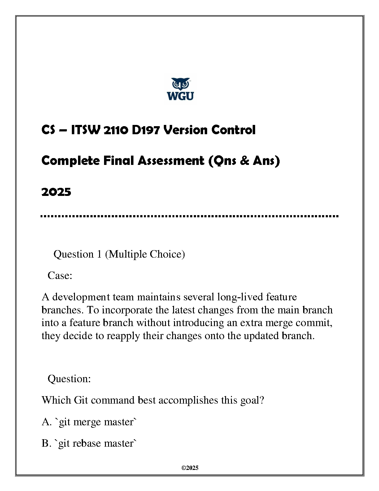 ITSW 2110 D197 Version Control Exam Prep & Practice