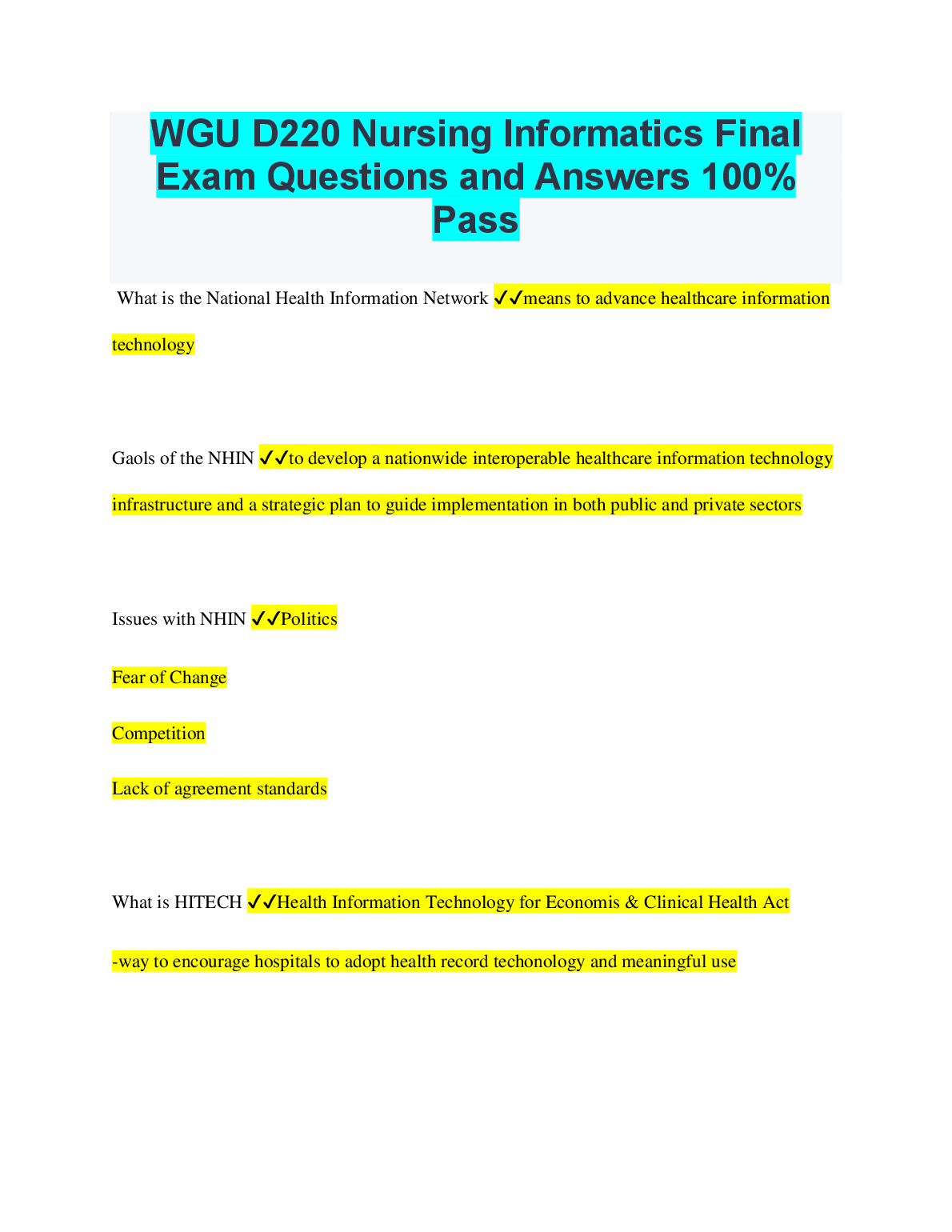 WGU D220 Nursing Informatics Final Exam Q&A Guide