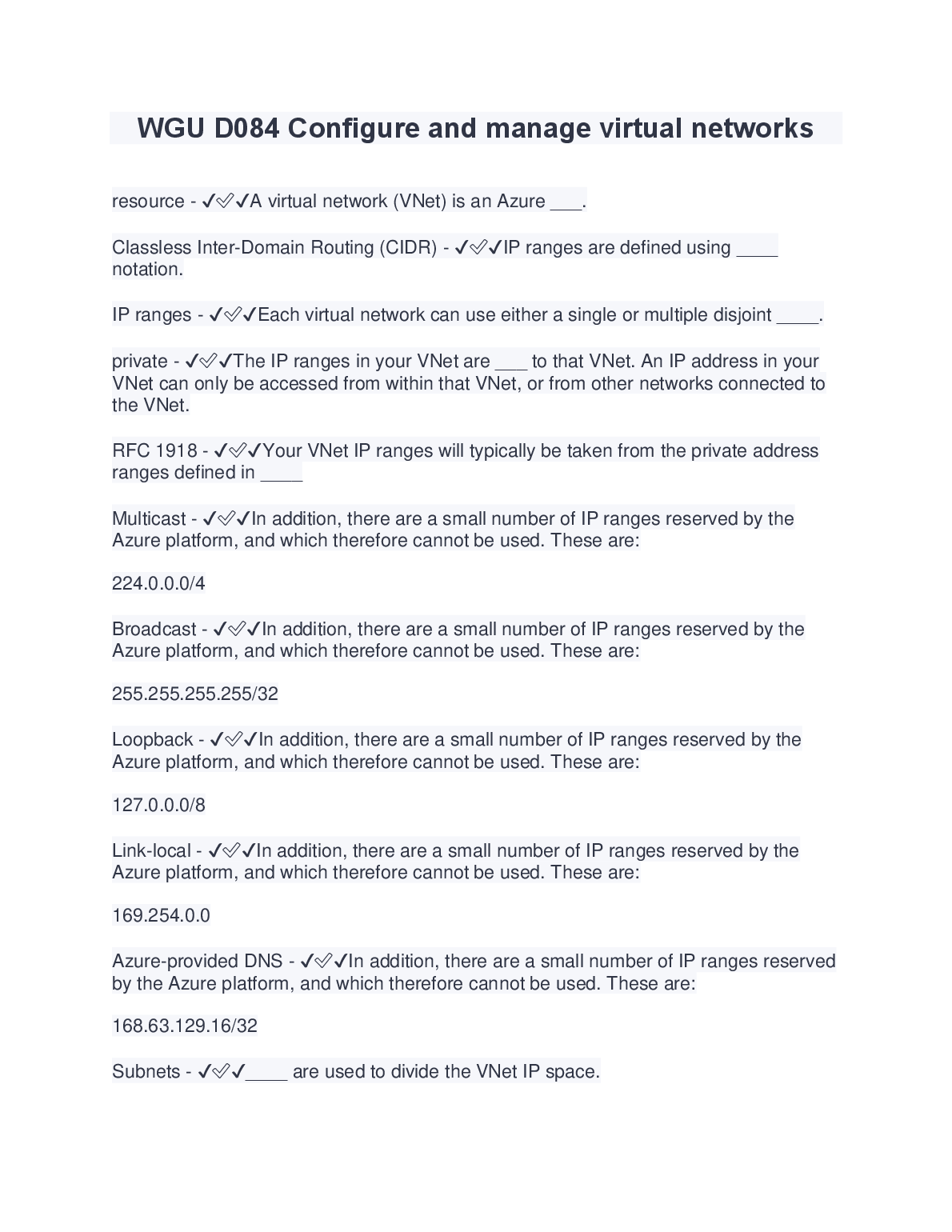 WGU D084 Configure Manage Virtual Networks Study Guide