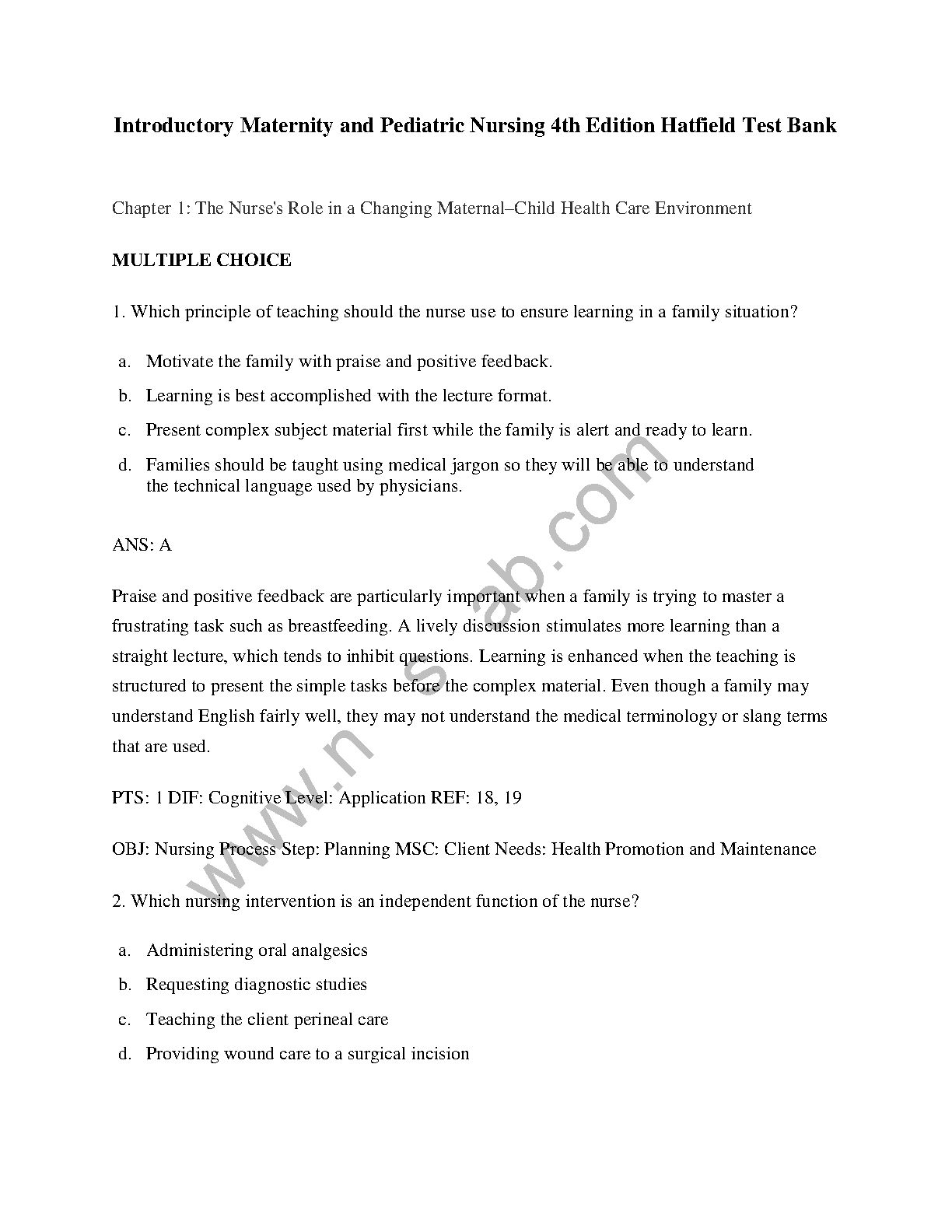 Maternity & Pediatric Nursing Test Bank 2026/27