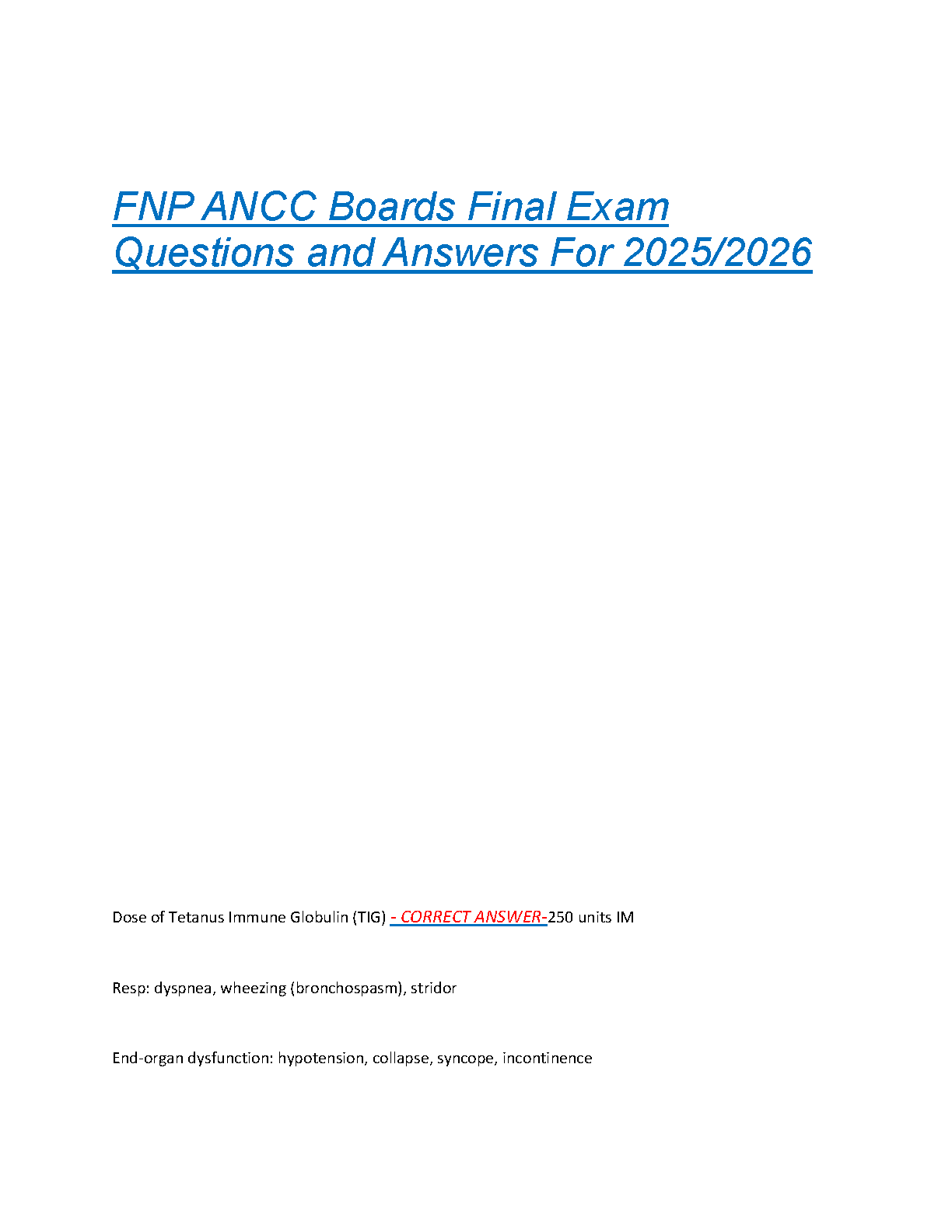 FNP ANCC Exam Questions & Answers 2026