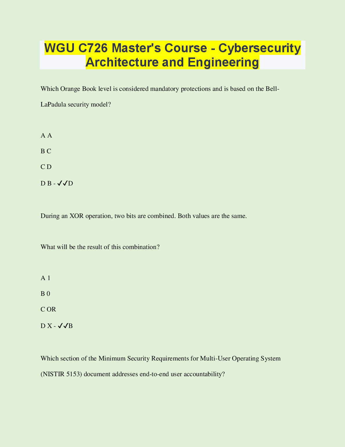 WGU C726 Cybersecurity Architecture Study Guide 2024/25
