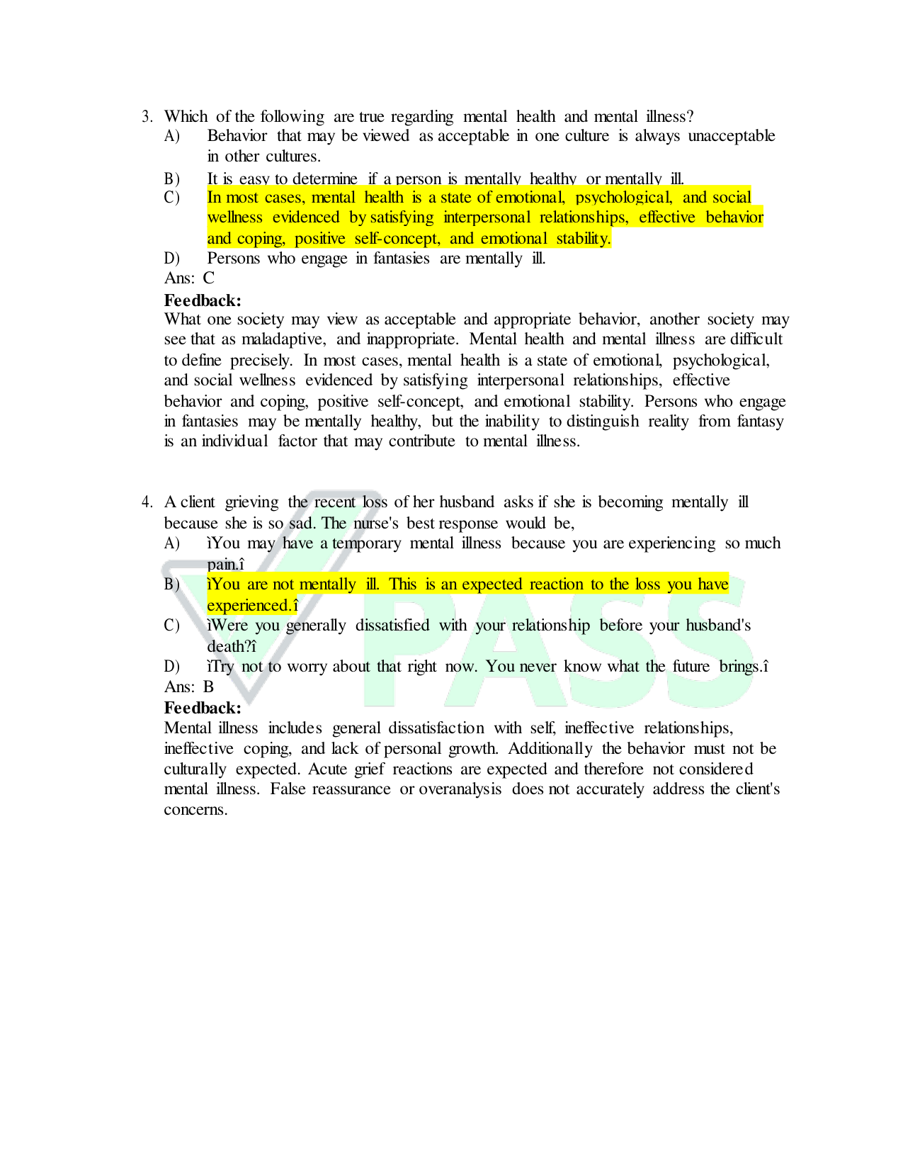 PSYCHIATRIC MENTAL HEALTH NURSING 8TH EDITION TEST BANK IMG-3