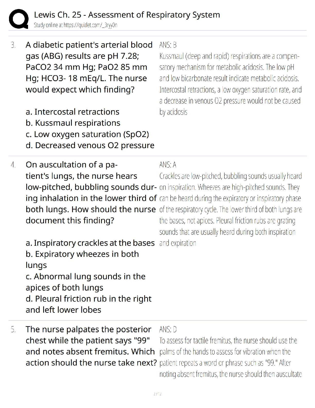 Respiratory Nursing Test Bank Ch 25 2026/27