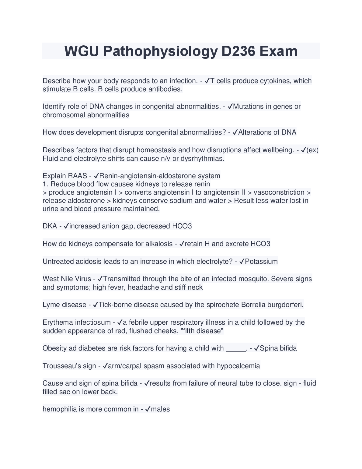 WGU Pathophysiology D236 Study Guide 2024/2025