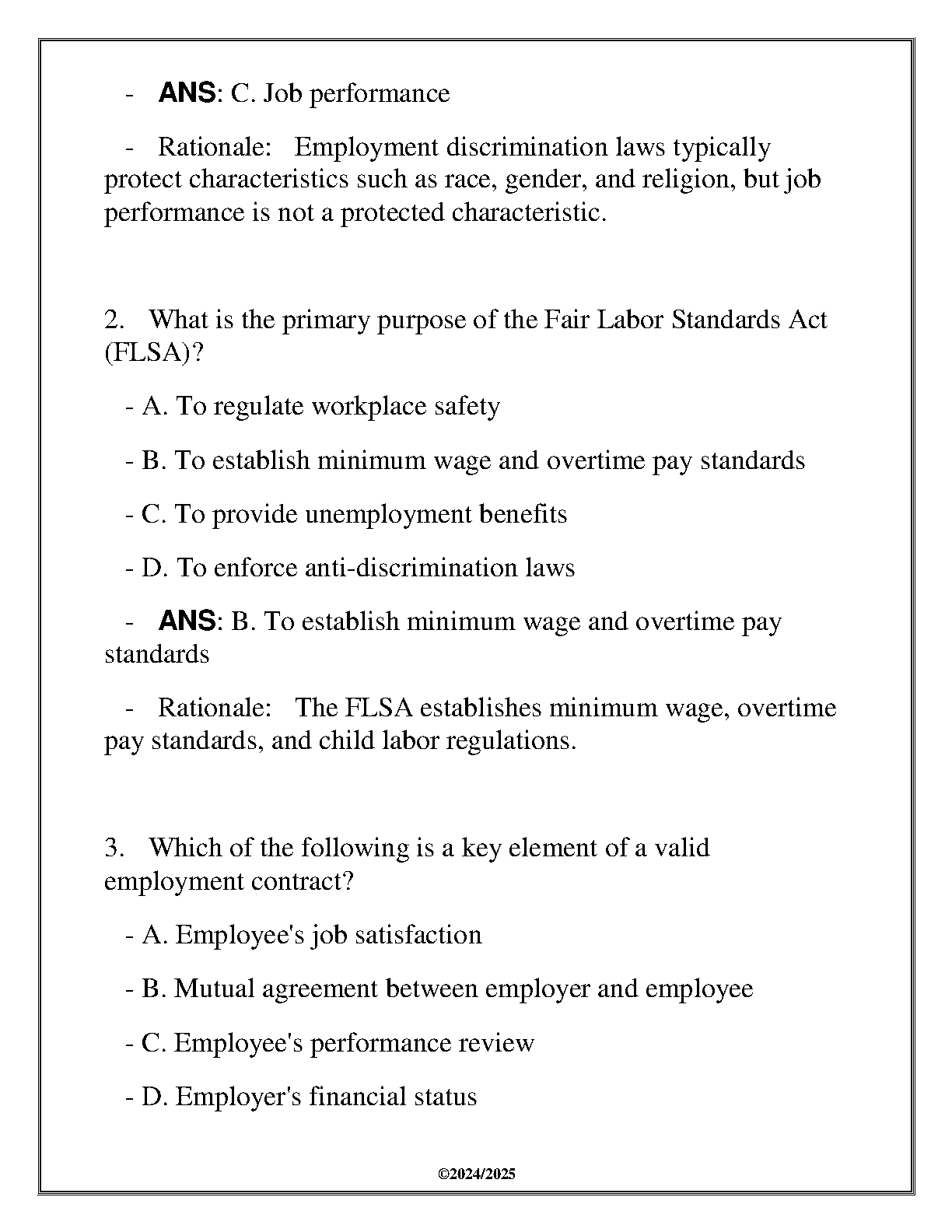WGU HRM 3100 Employment Law Final Assessment Qs As