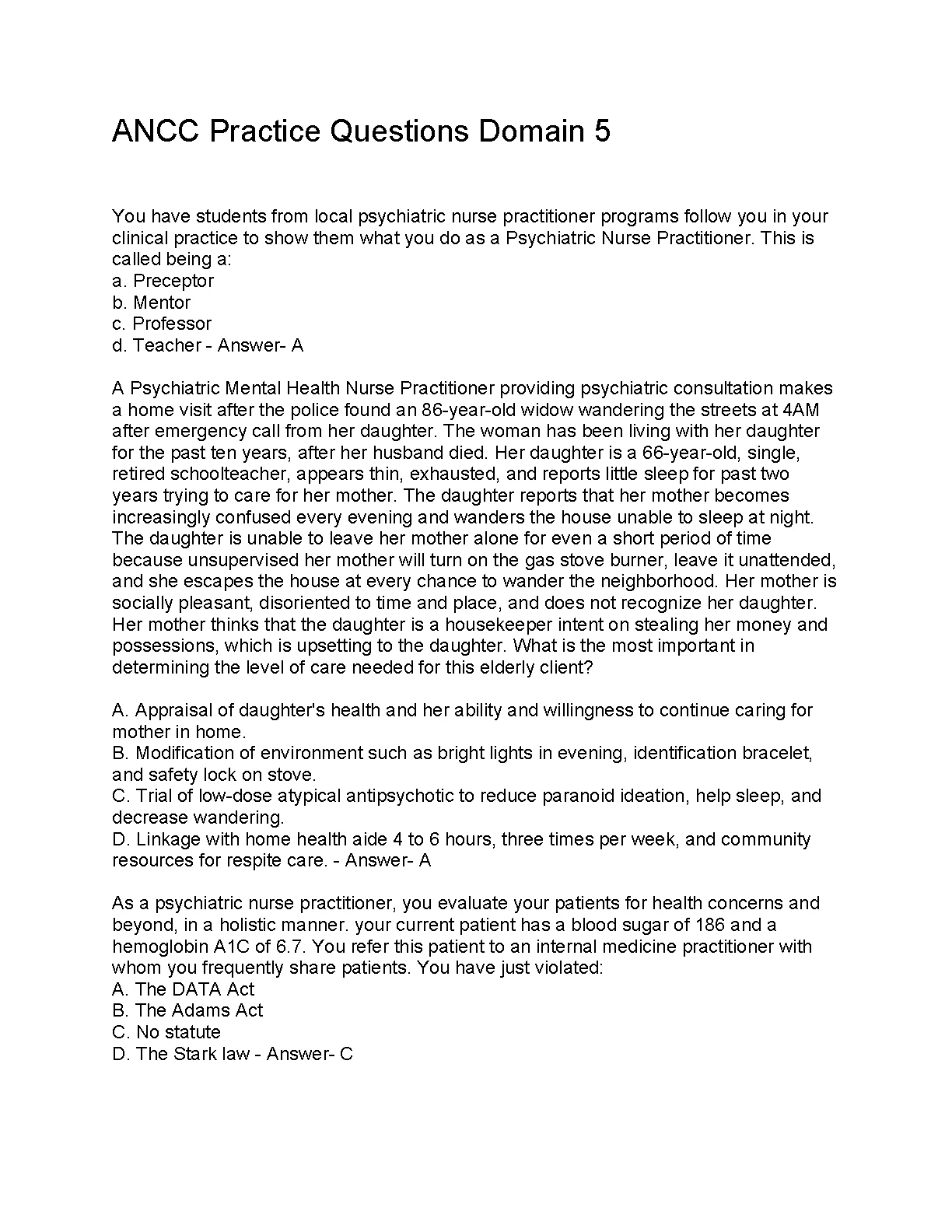 ANCC PMHNP Domain 5 Practice Exam Questions 2026/2027 IMG-1