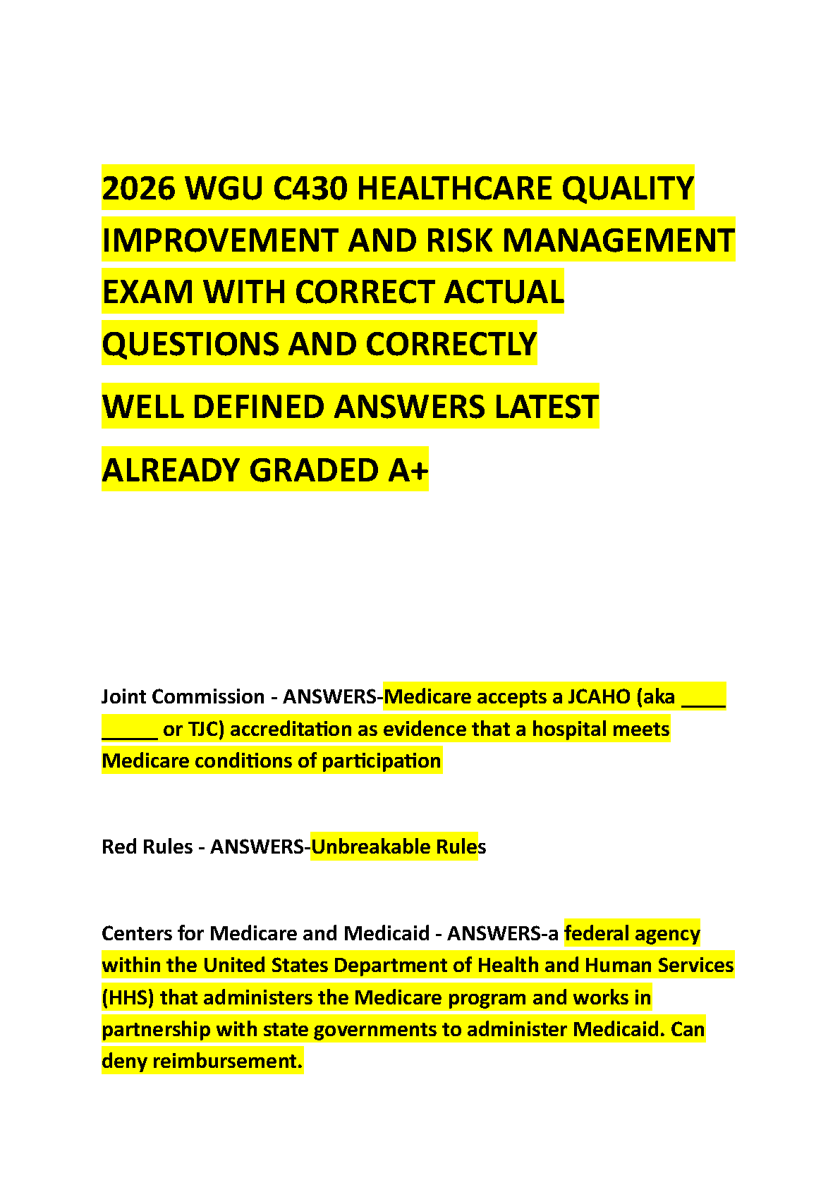 WGU C430 Test Bank 2026 | Healthcare Quality Improvement IMG-1