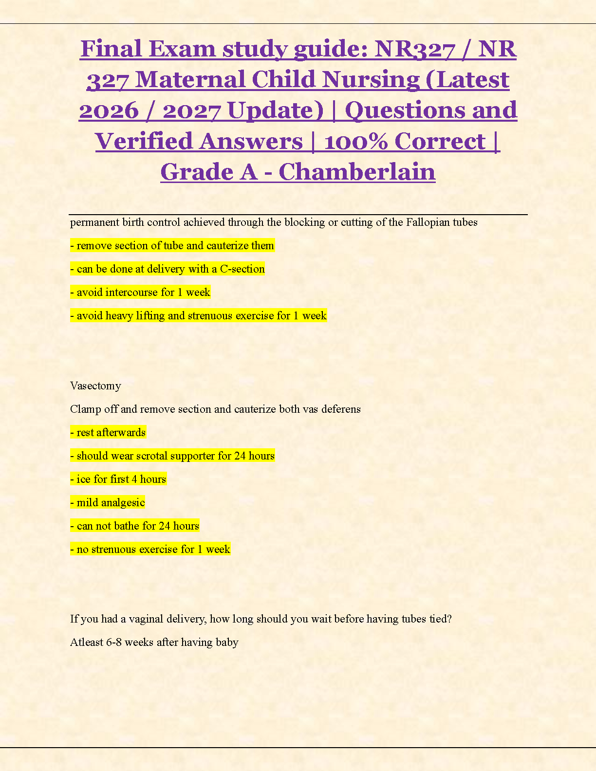 NR 327 Maternal Child Nursing Final Exam Study Guide 2026/2027 IMG-3