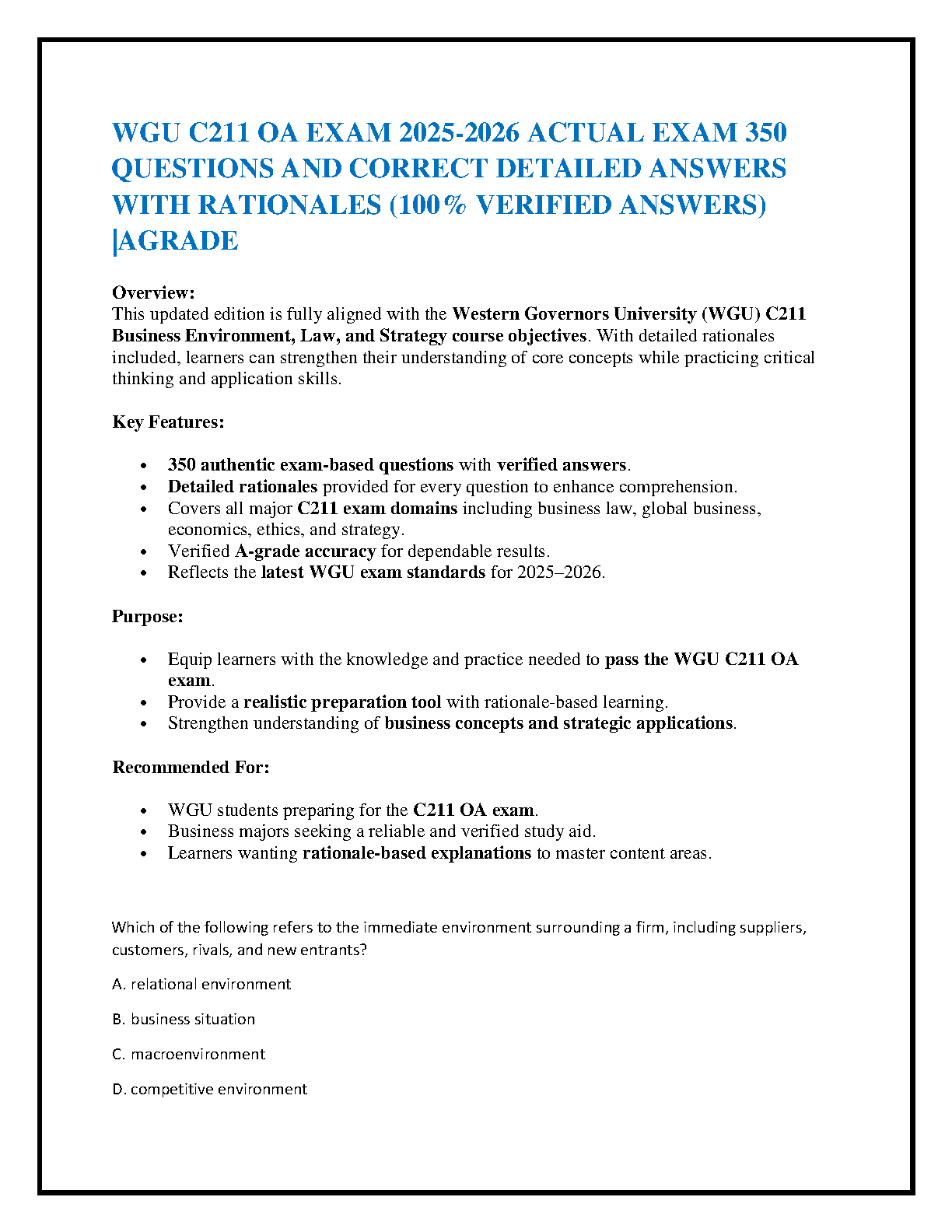 WGU C211 OA Exam Questions With Verified Rationales 2025 2026