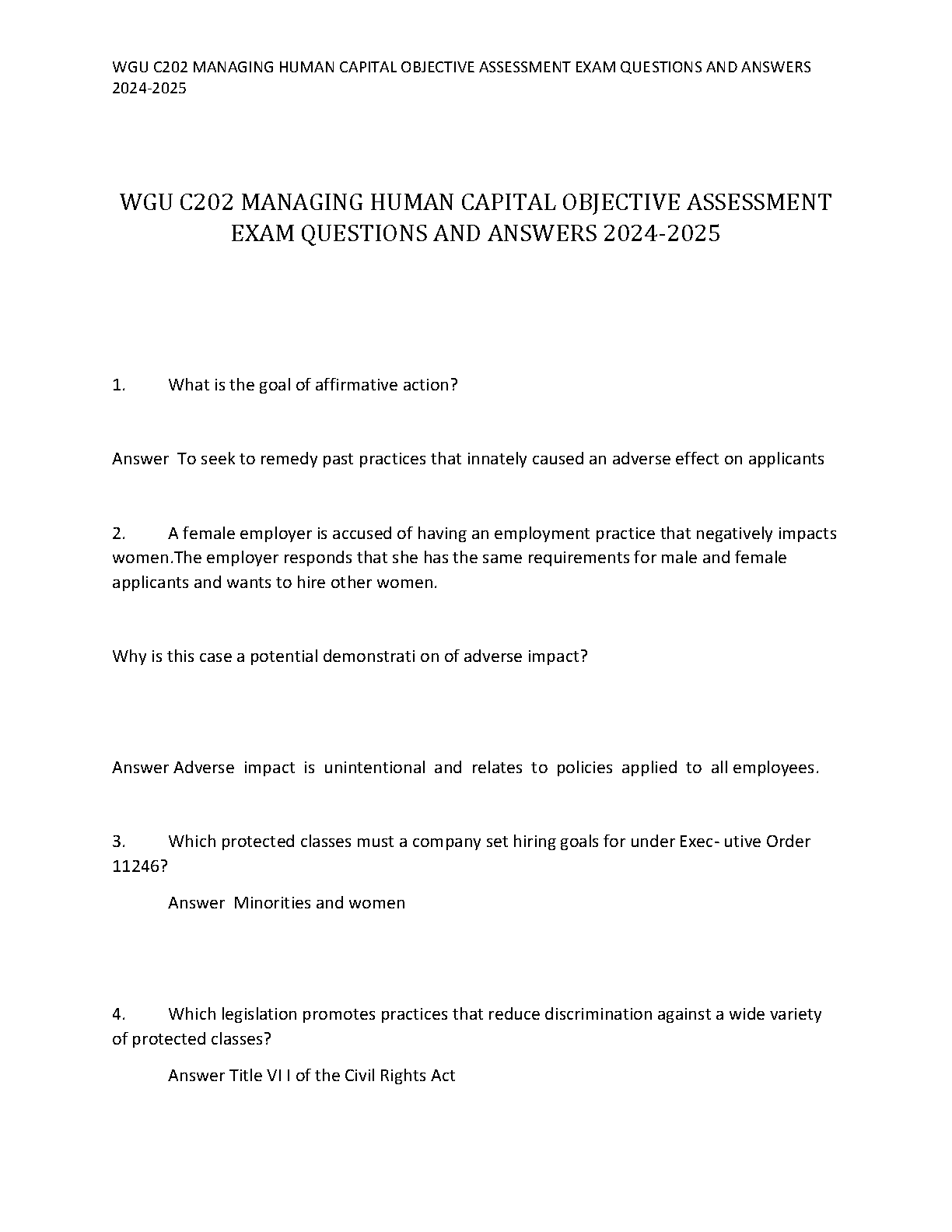 WGU C202 Managing Human Capital Test Bank 2025/2026 Questions & Answers IMG-1