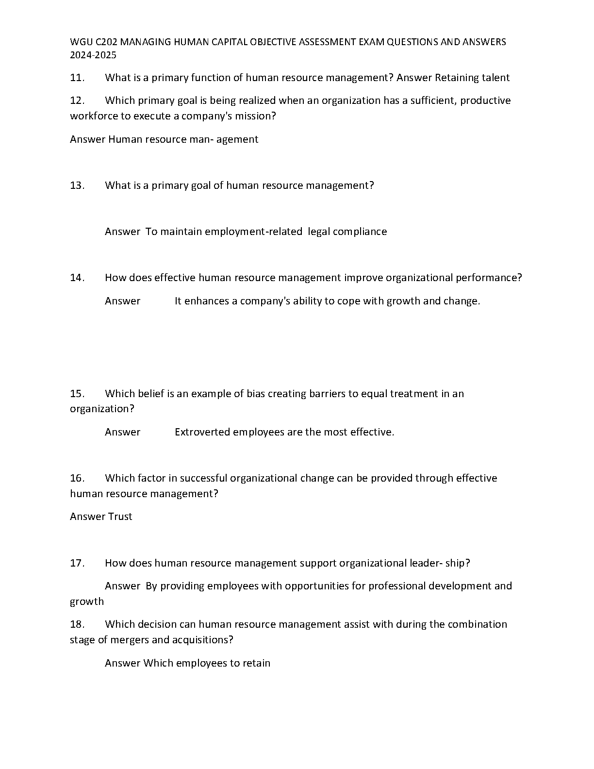 WGU C202 Managing Human Capital Test Bank 2025/2026 Questions & Answers IMG-3