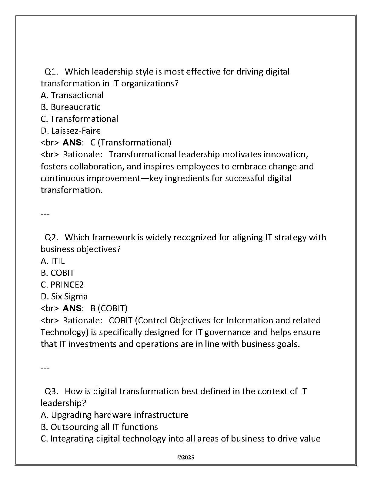 WGU D370 IT Leadership Final Exam Review and Study Guide