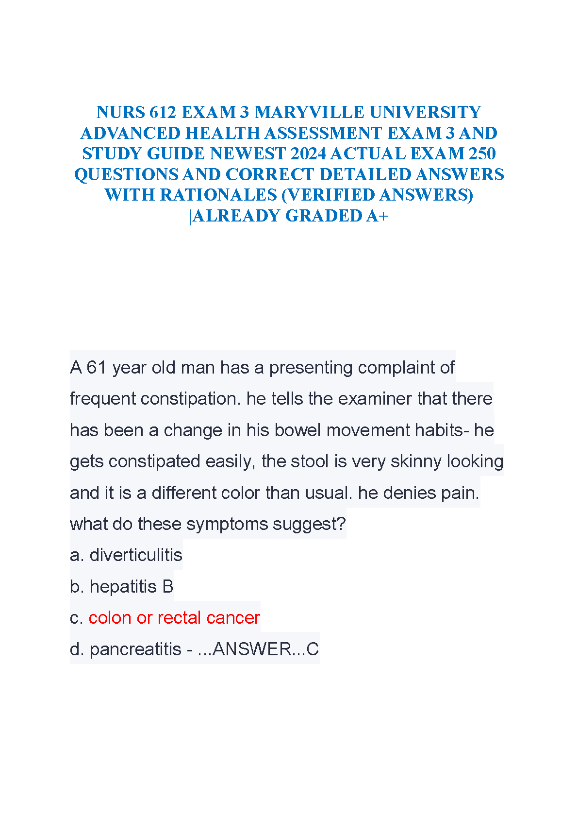 NURS 612 Exam 3 Study Guide Maryville University 2026/27 IMG-1