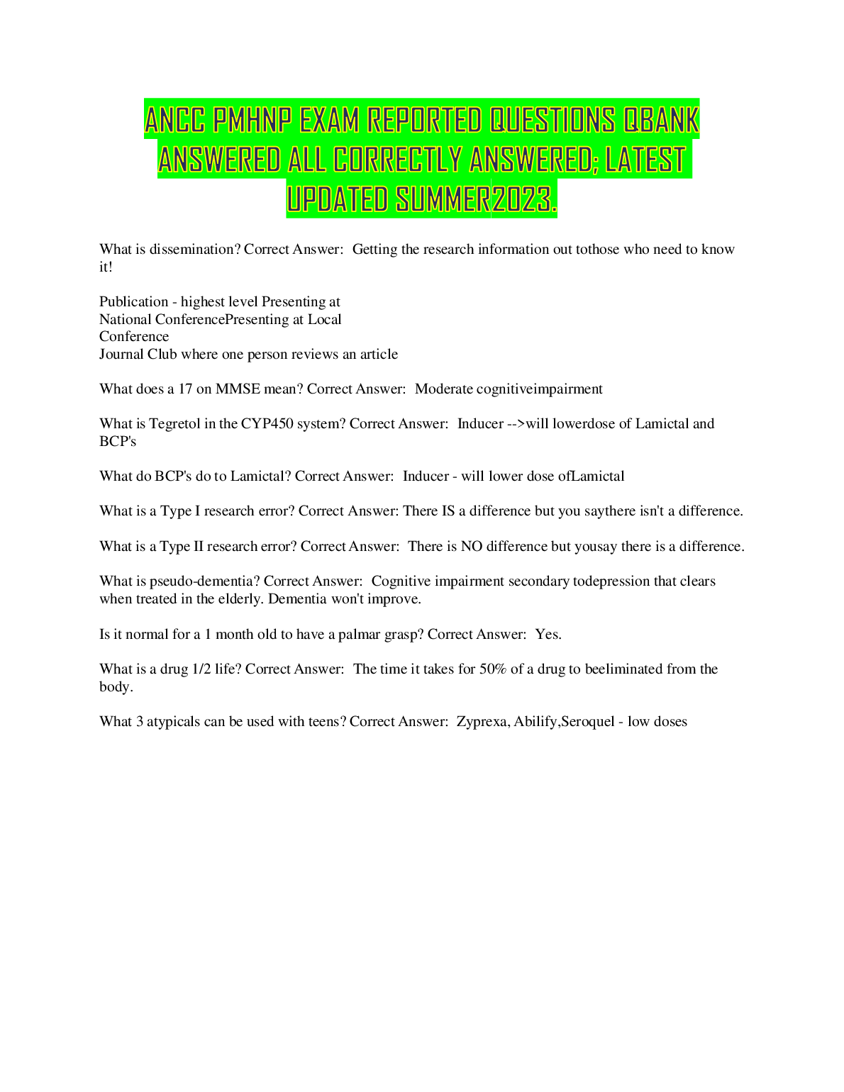 ANCC PMHNP Exam Questions Answers 2026/27 Study Guide