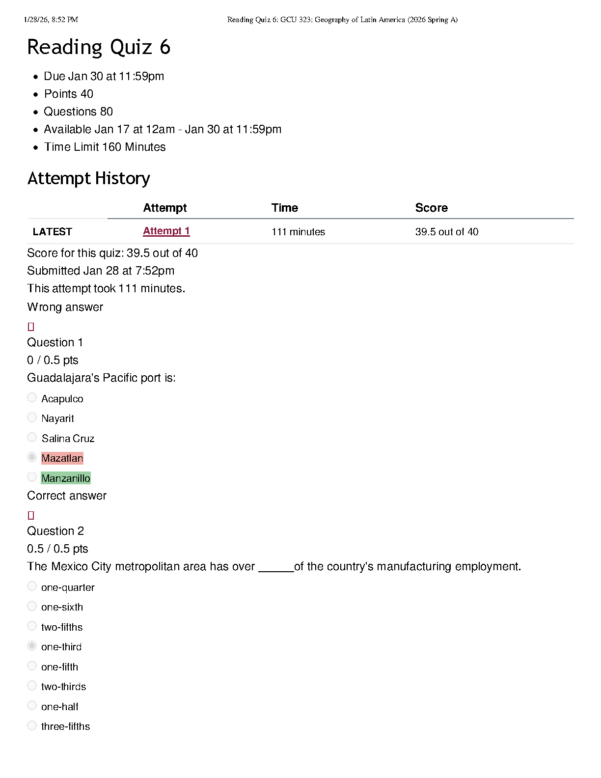 GCU 323 Geography Quiz 6 Solutions 2026 | Ace Reading Test