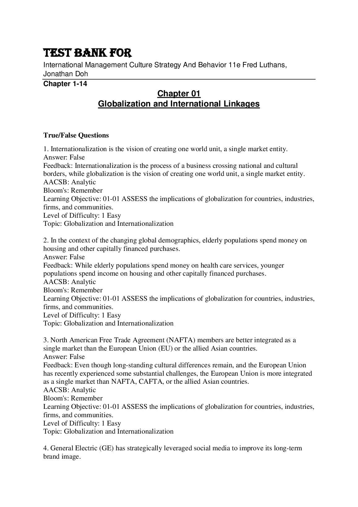 International Management 11th Edition Test Bank