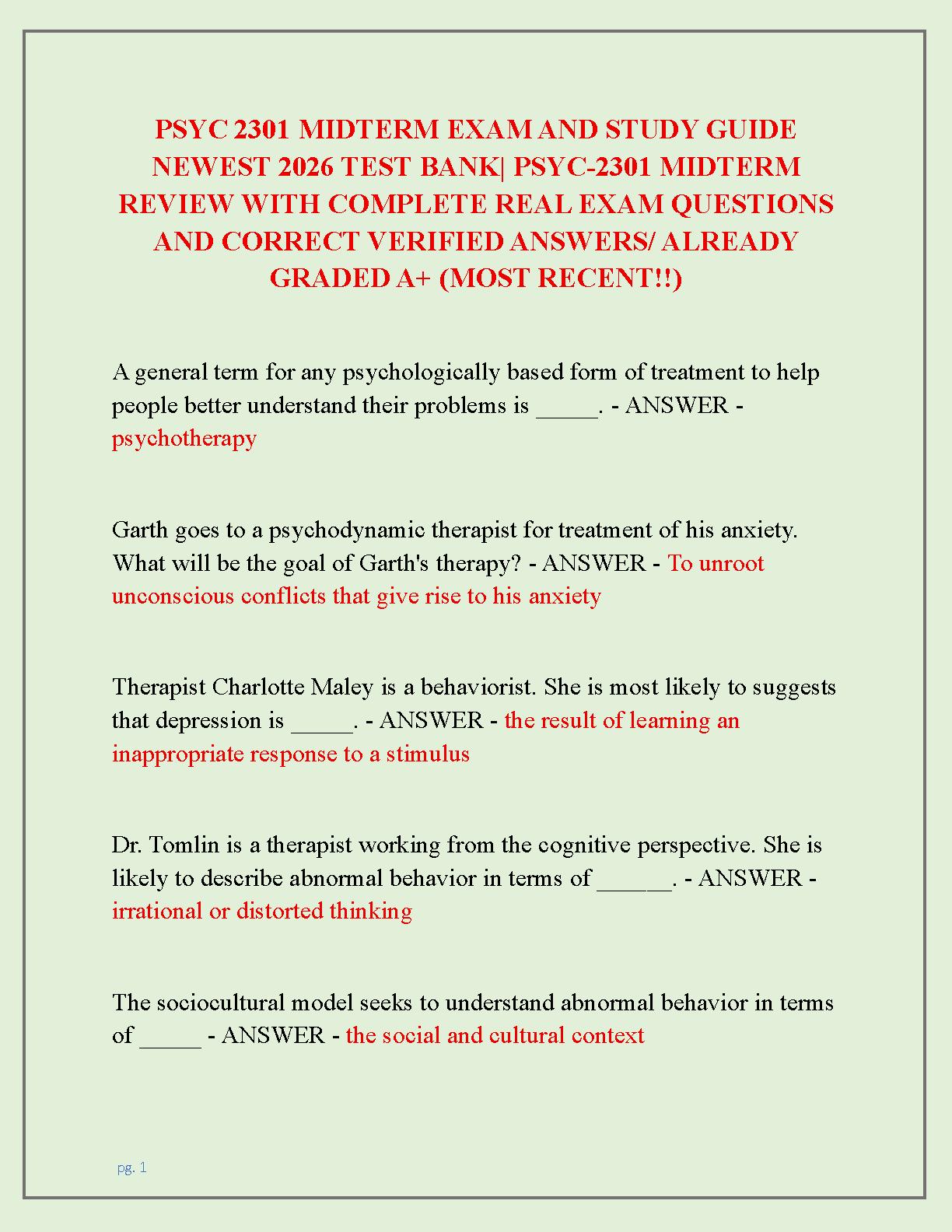 Psychology Test Bank 2026/2027 Exam Q&A