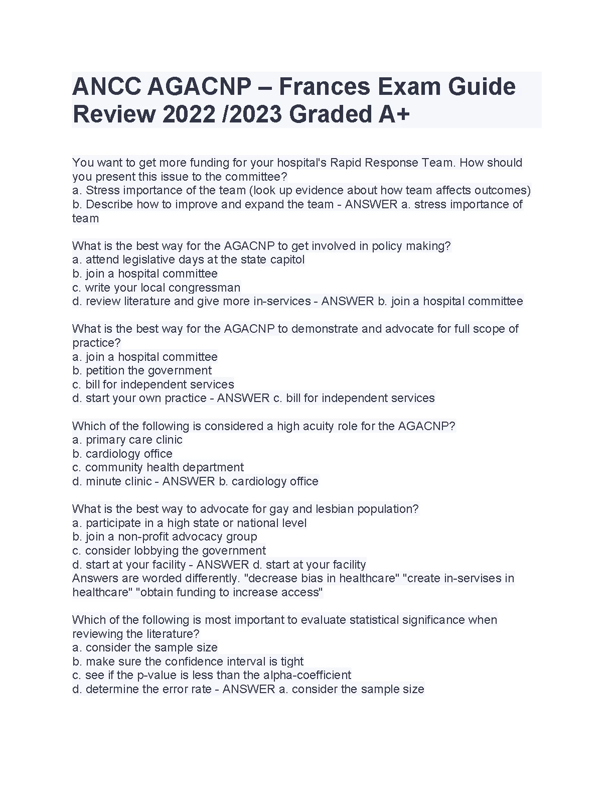AGACNP Frances Exam Guide 2026/2027 Practice Questions IMG-1