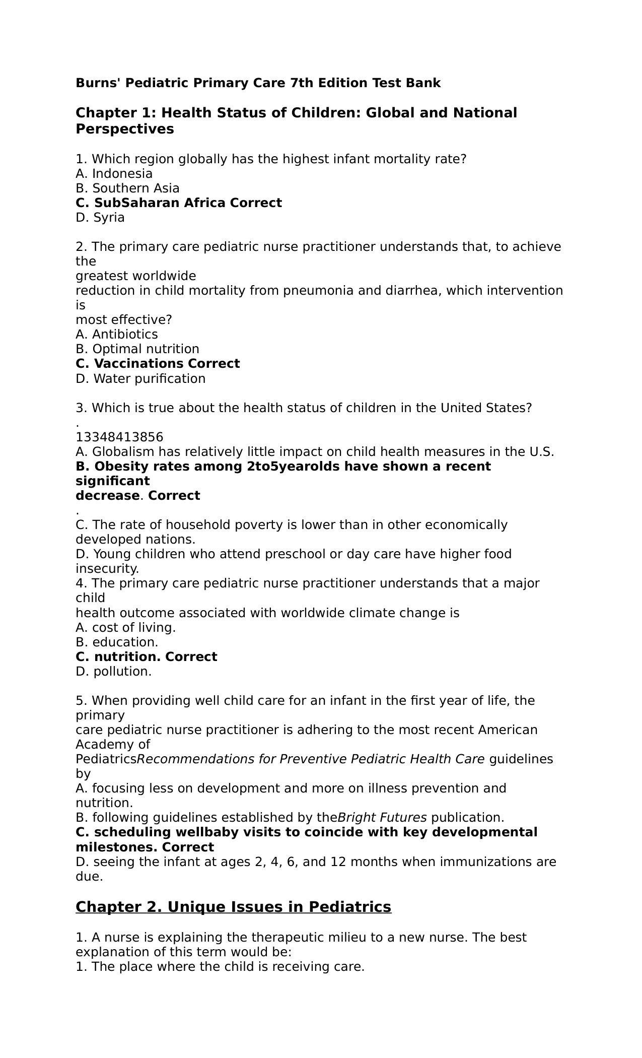 Burns' Pediatric Primary Care 7th Edition TEST BANK