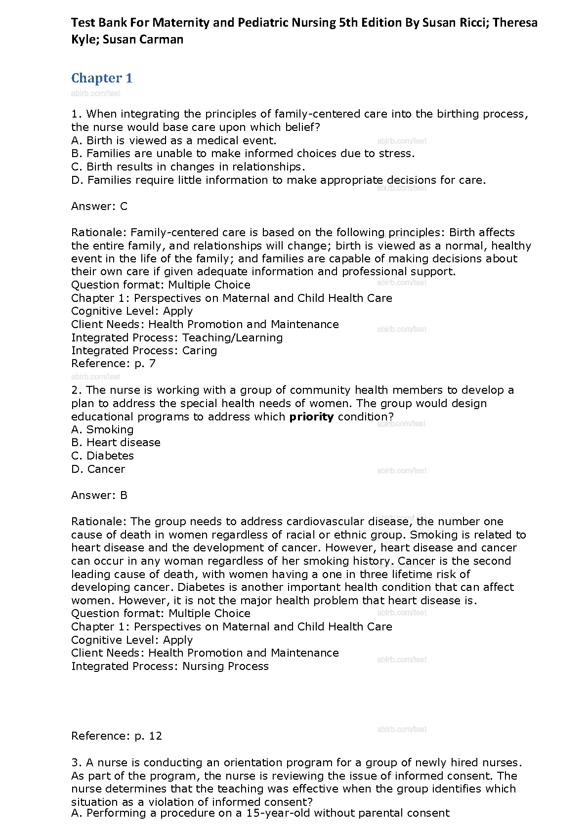 Ricci Kyle Maternity Nursing Test Bank 2026/27