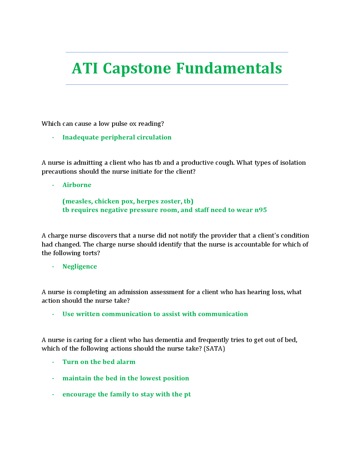 ATI Capstone Fundamentals NCLEX Qs & A 2026/27