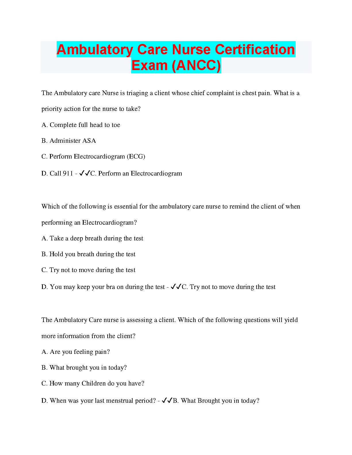 ANCC Ambulatory Care Nurse Exam Prep 2026-27