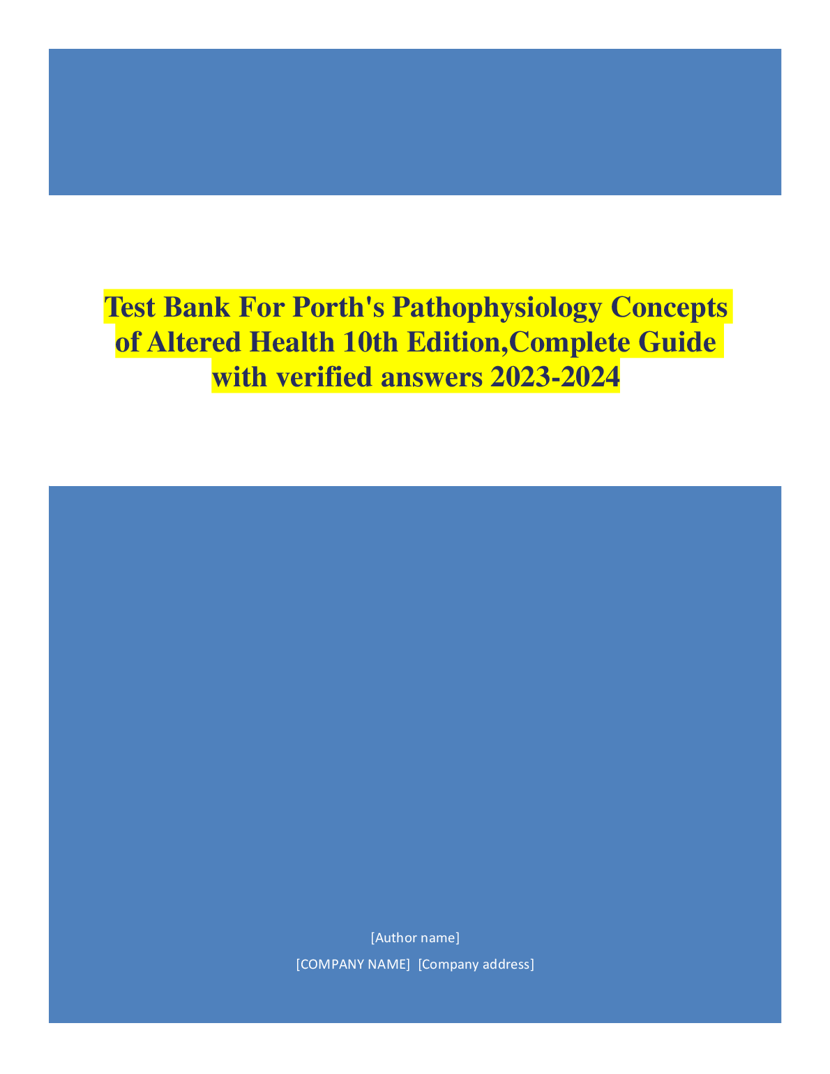 Porths Pathophysiology 10e Test Bank Answers 2026/27