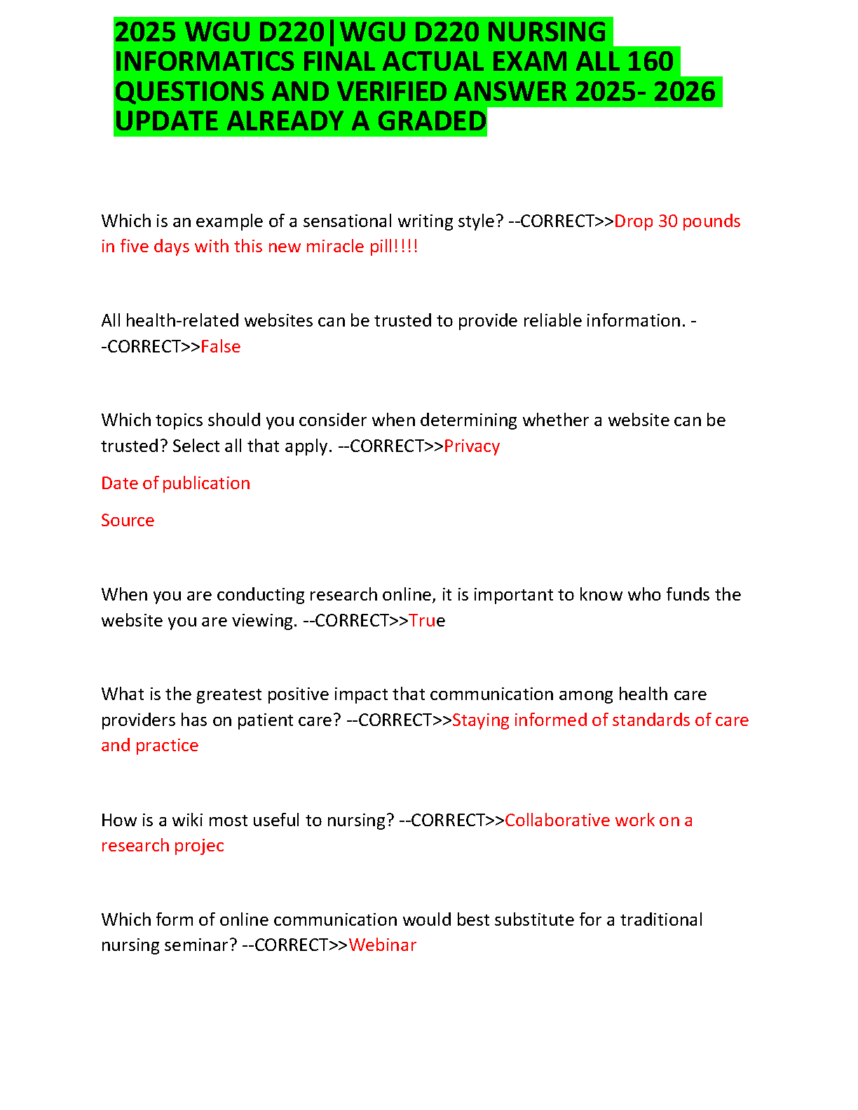 WGU D220 Nursing Informatics Exam Guide IMG-1