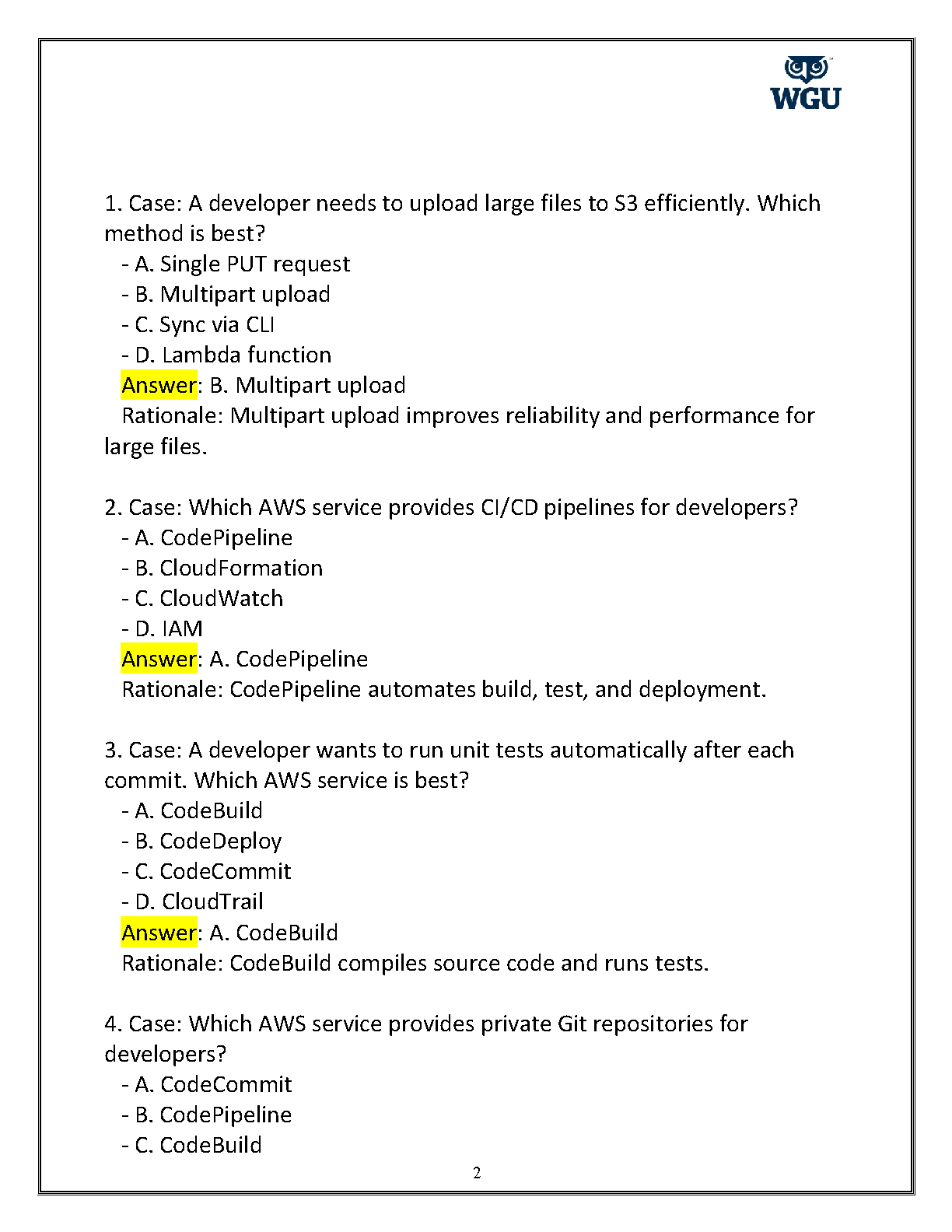 WGU D321 AWS Dev Test Bank: ITCL 3203 Study Guide