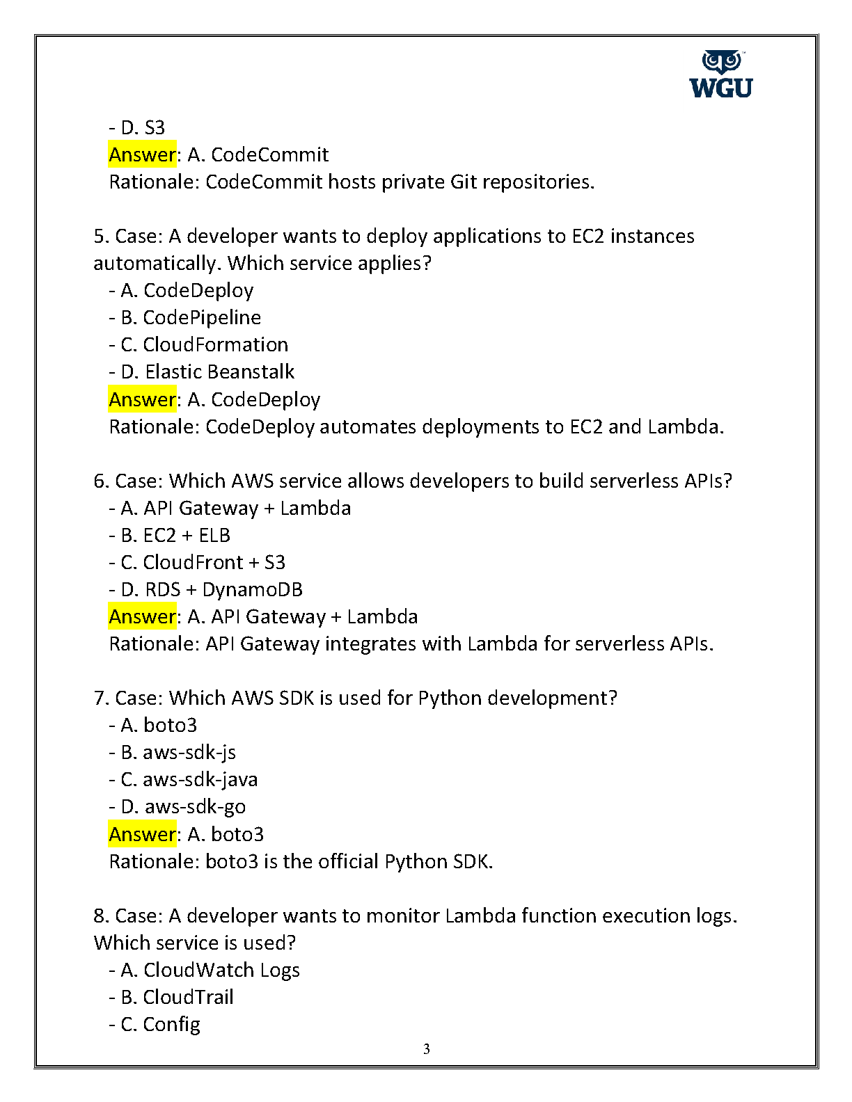 WGU D321 AWS Dev Test Bank: ITCL 3203 Study Guide IMG-3