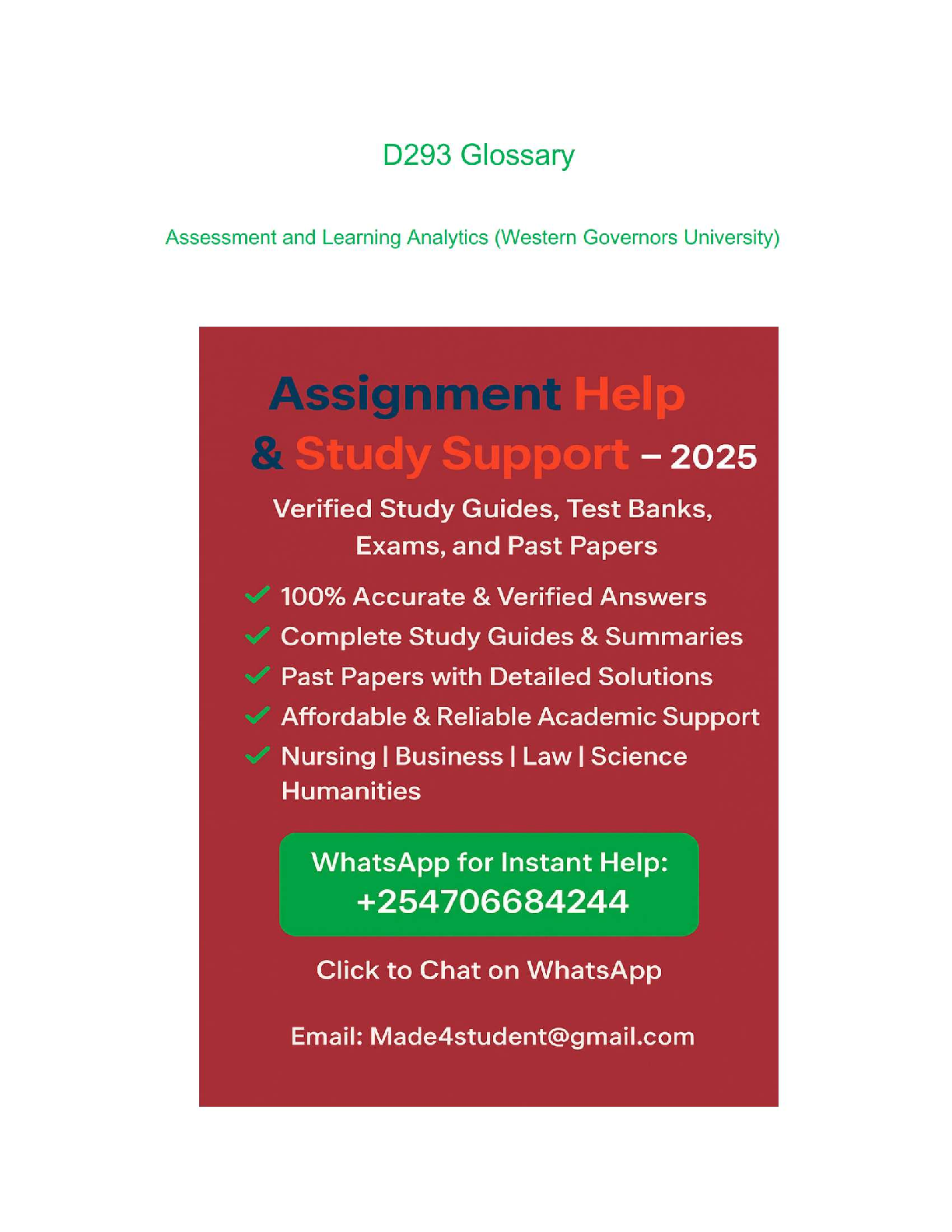 WGU D293 Glossary | Assessment & Learning Analytics Study Guide IMG-1