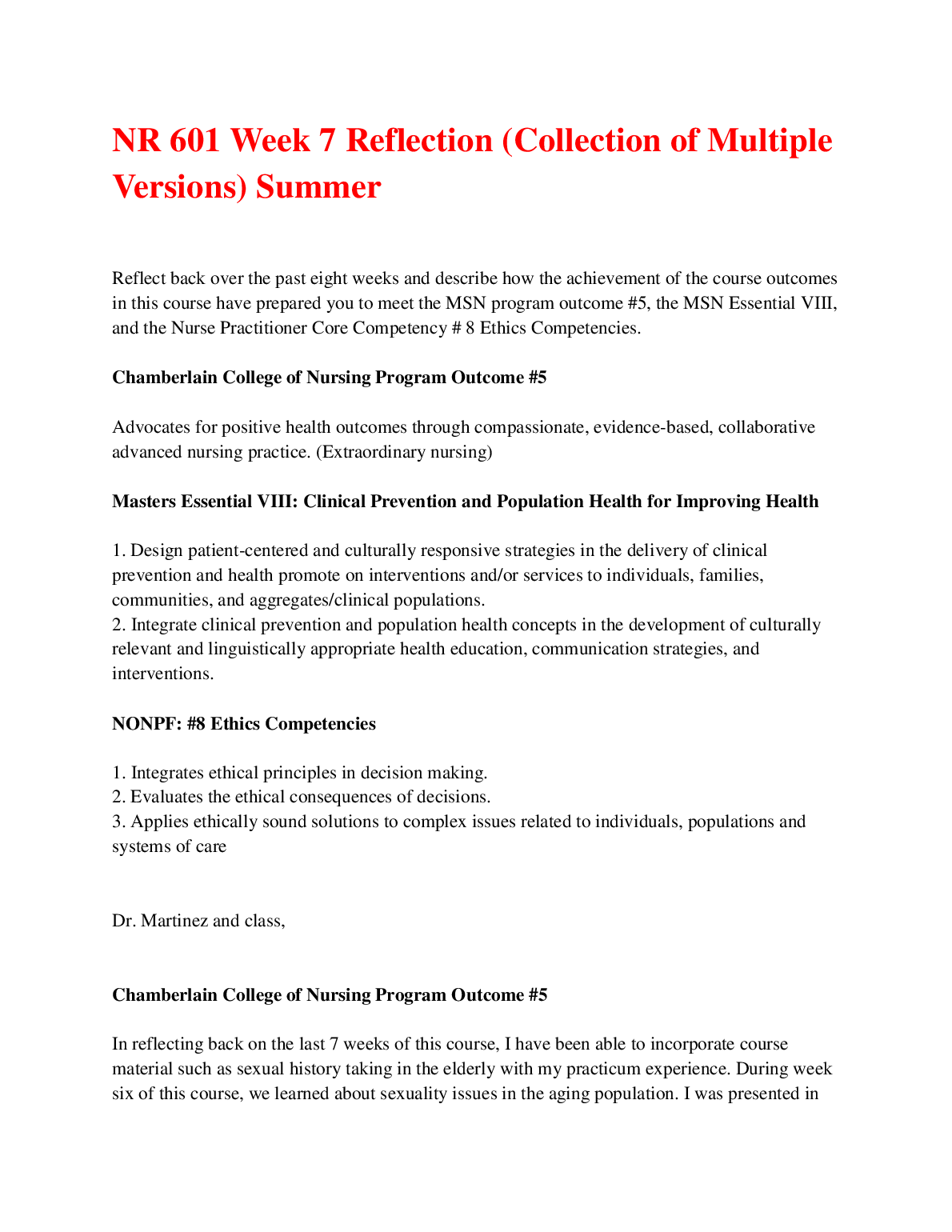 NR 601 Week 7 Reflection on Nurse Practitioner Core Competency 8