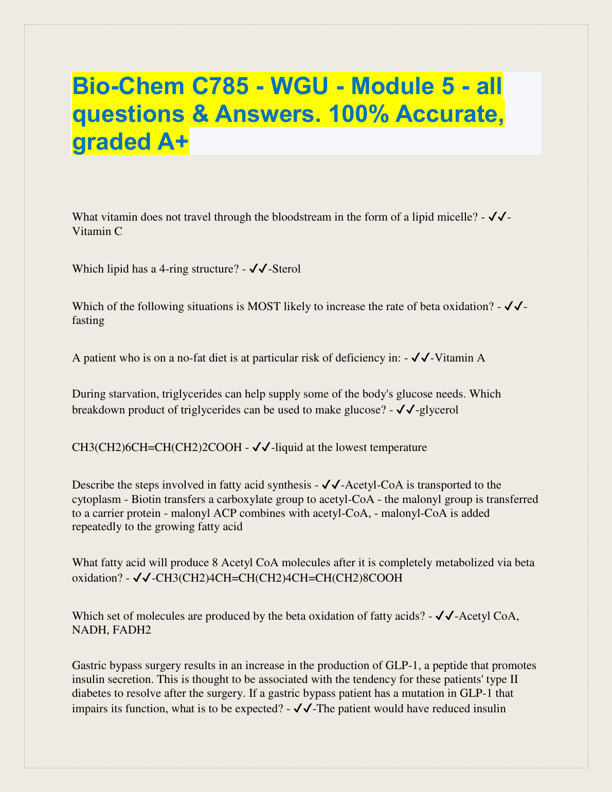 Biochem C785 Mod 5 Study Guide Q&A | WGU 2026/2027 IMG-1
