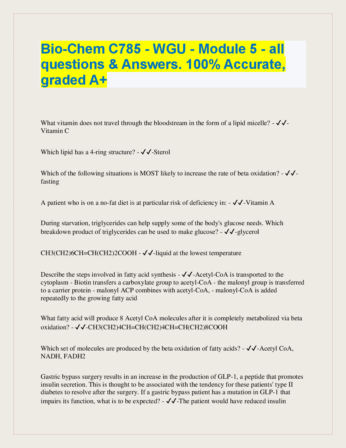 Biochem C785 Mod 5 Study Guide Q&A | WGU 2026/2027
