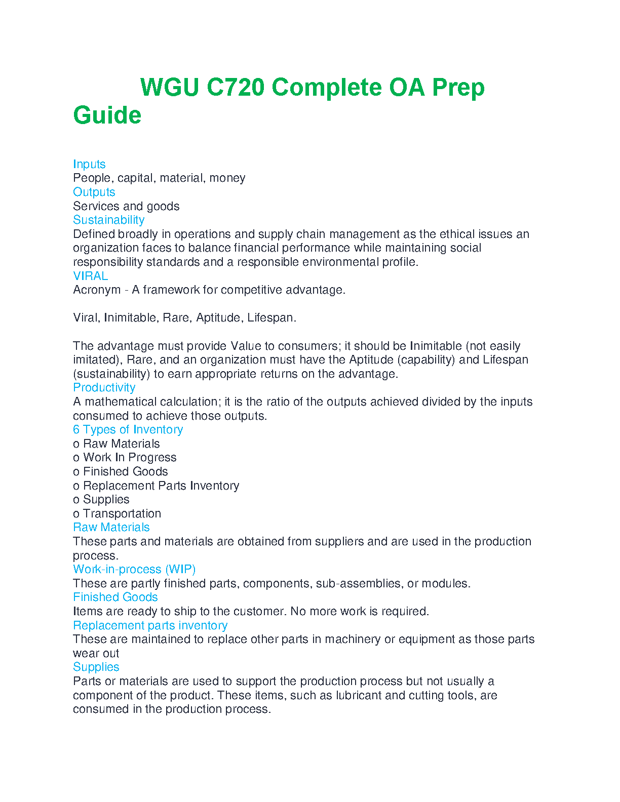 WGU C720 Operational Analysis Study Guide 2024-2025