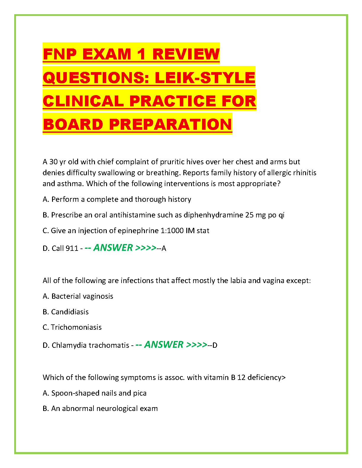 FNP Exam 1 Review Questions: Leik Style Board Prep 2026/27 IMG-1