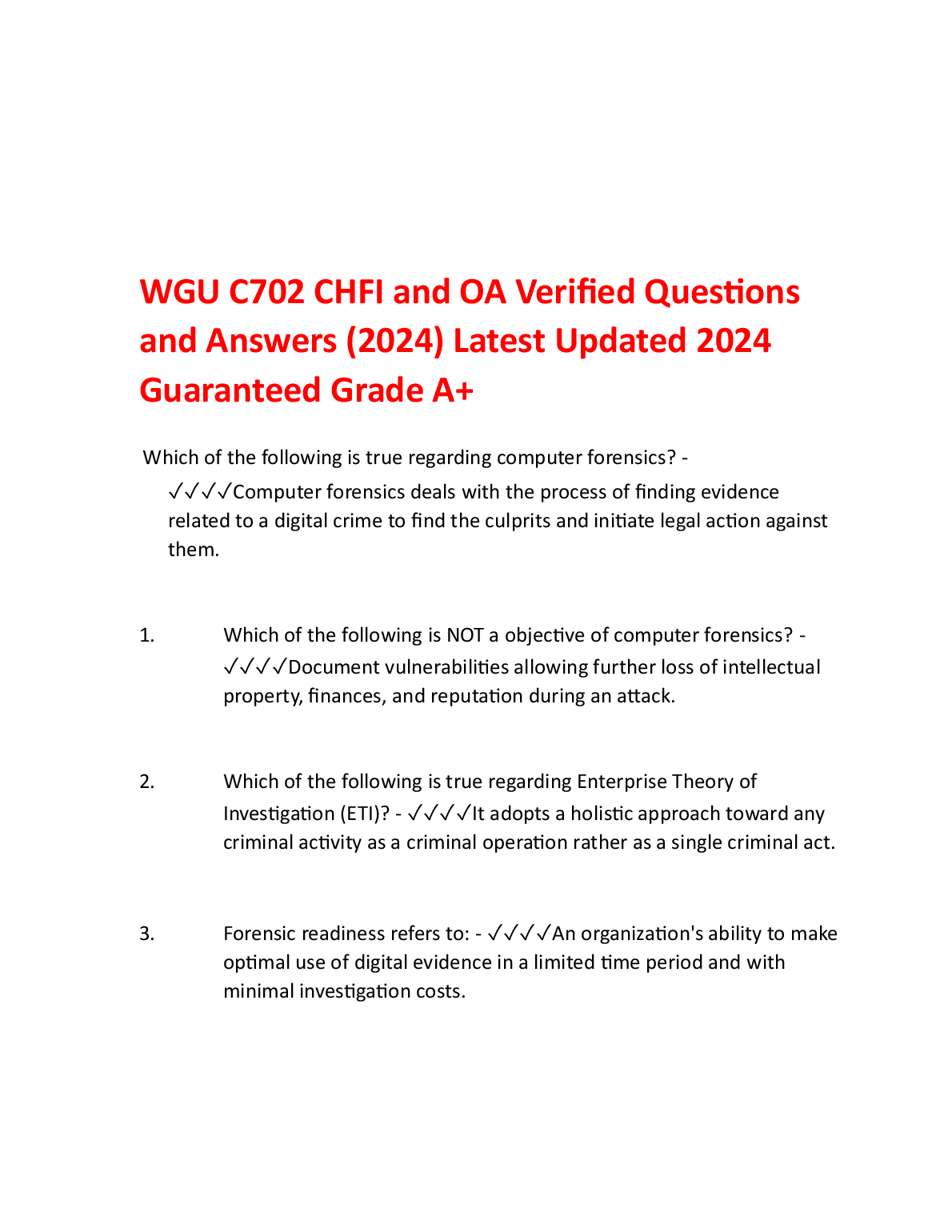 WGU C702 CHFI OA Exam Test Bank 2024 Verified Questions Answers