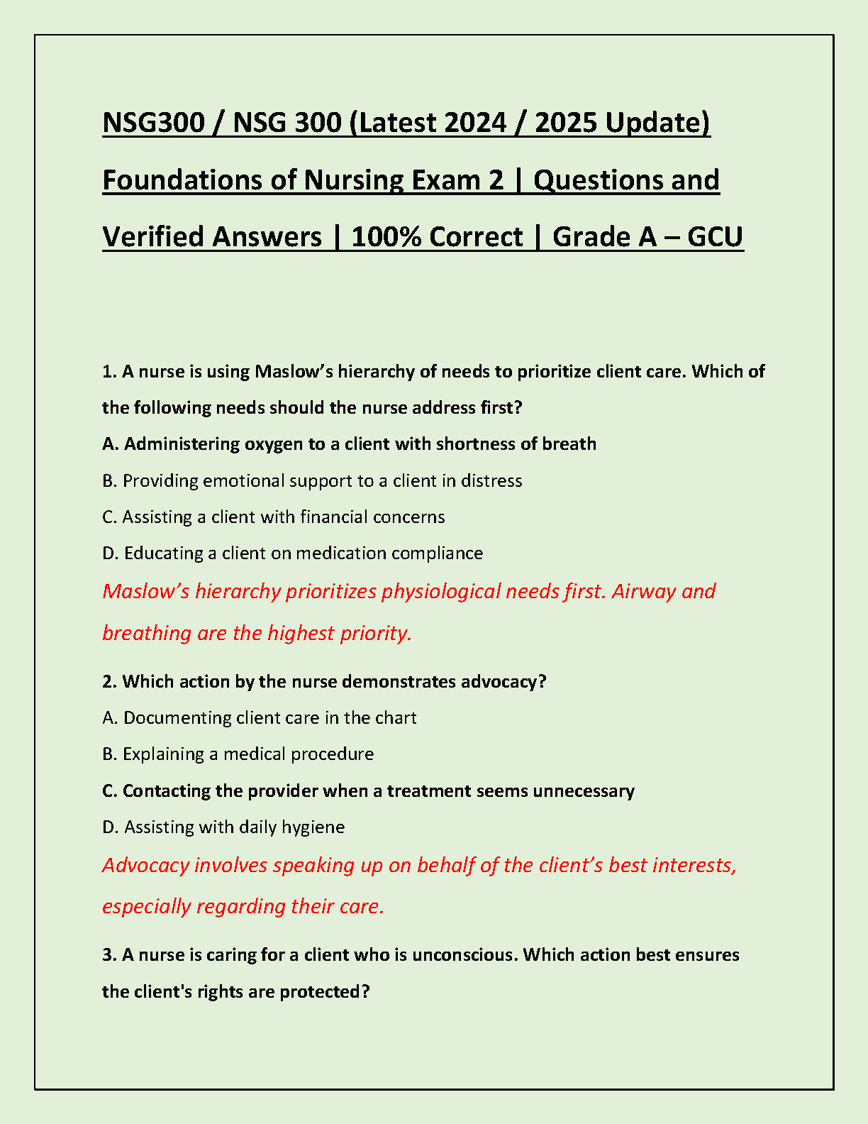 NSG 300 Nursing Exam 2 Test Bank GCU 2026 2027 Verified Qs