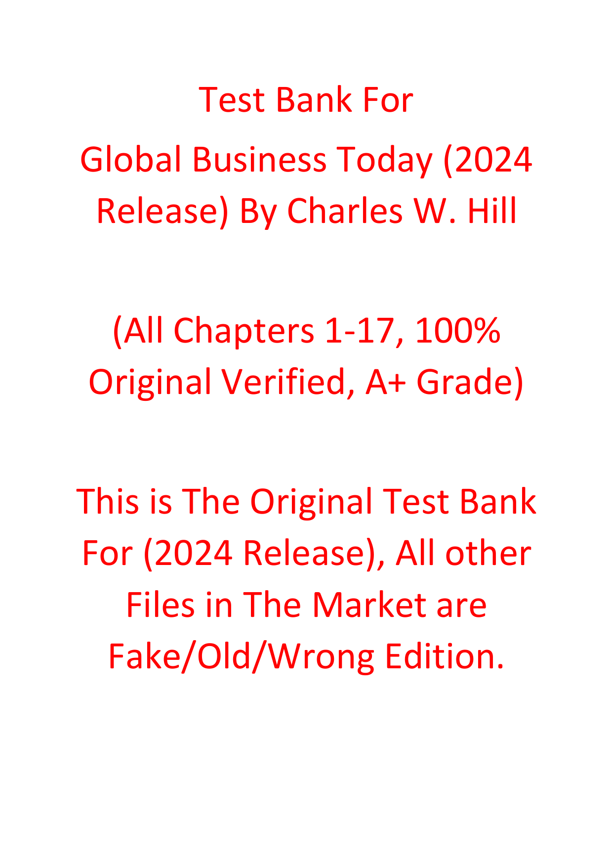 Global Business Today 2024 Release ISE Test Bank