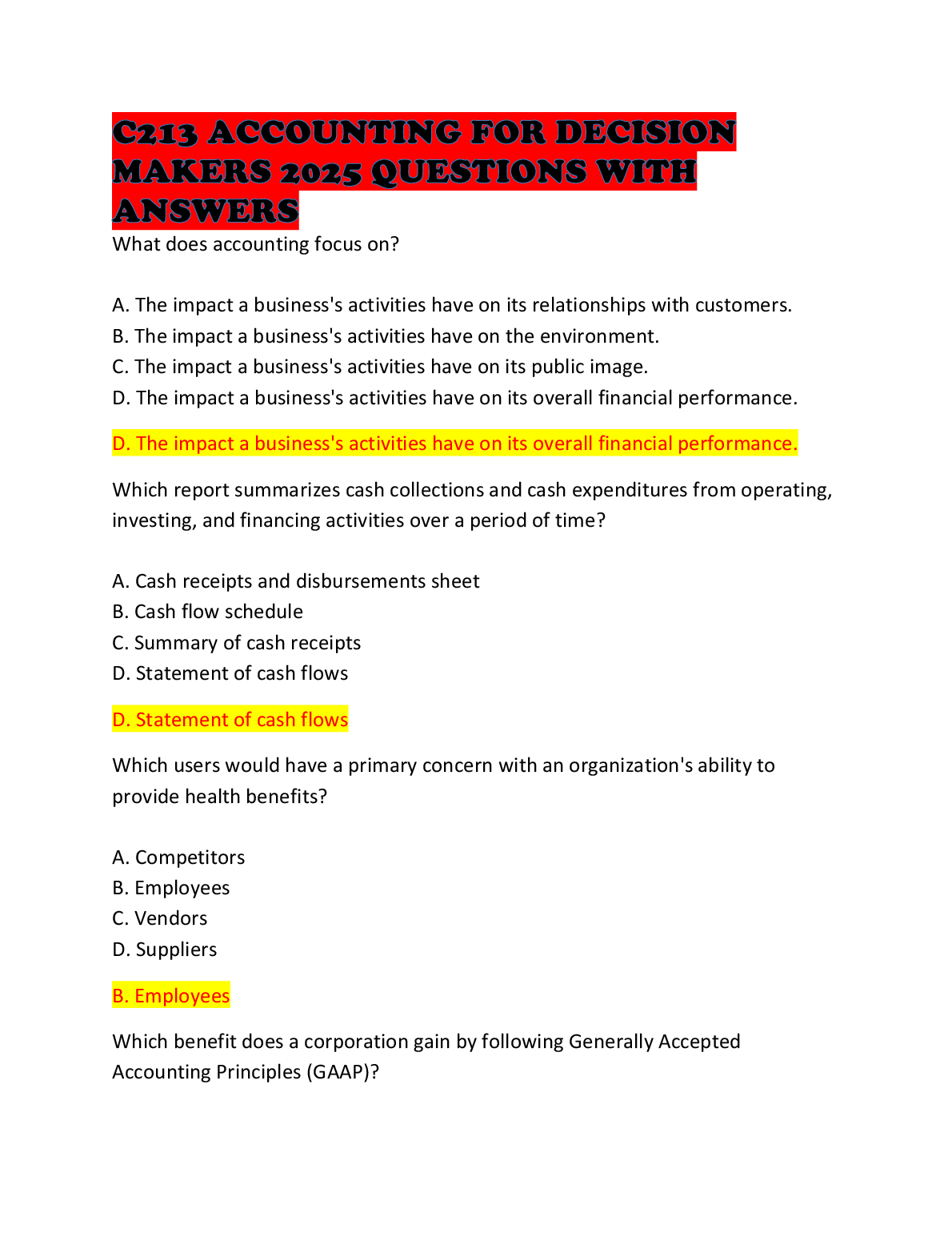 WGU C213 Test Bank Wild Shaw Chiappetta 9th Ed 2025 Answers