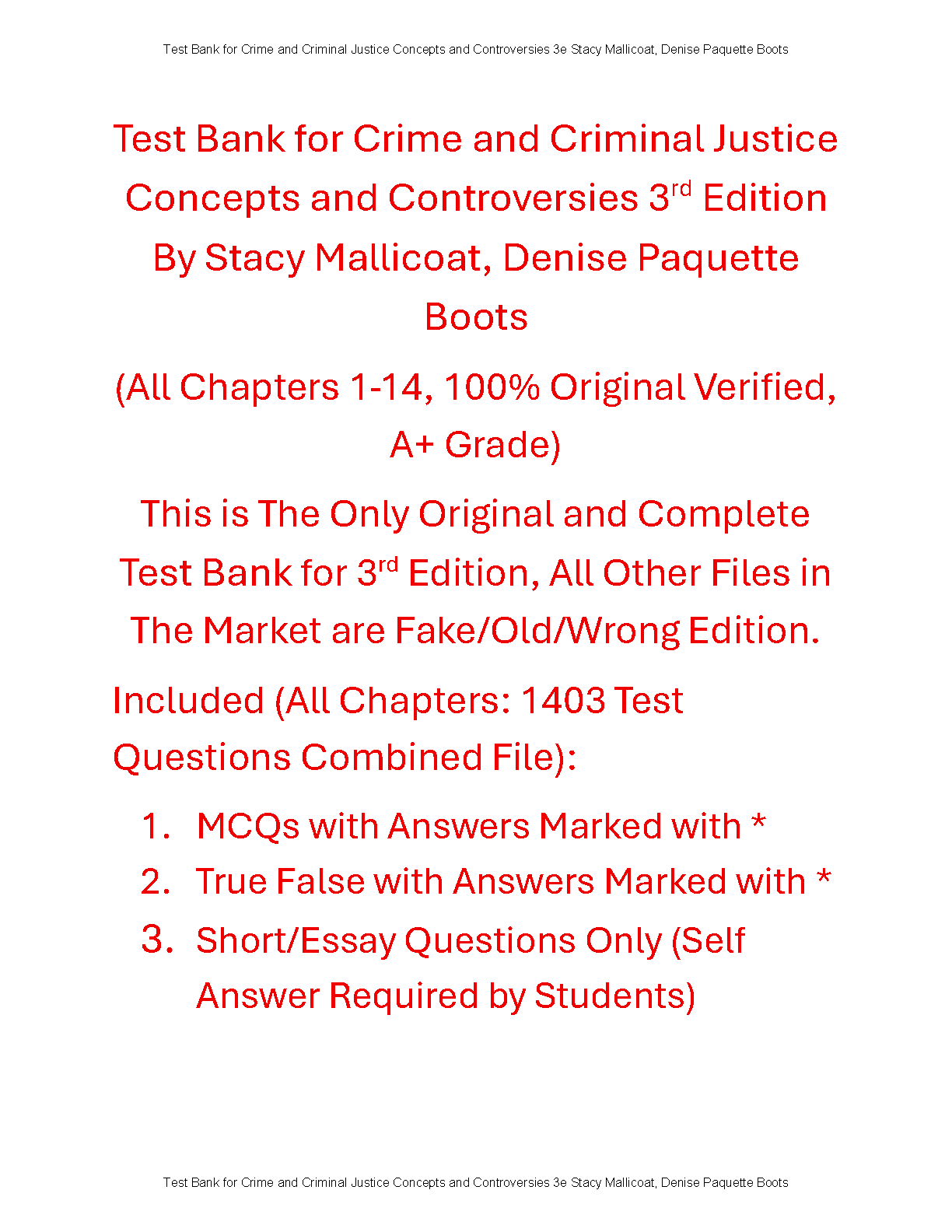 Crime & Criminal Justice Test Bank 3rd Ed Mallicoat Boots IMG-1